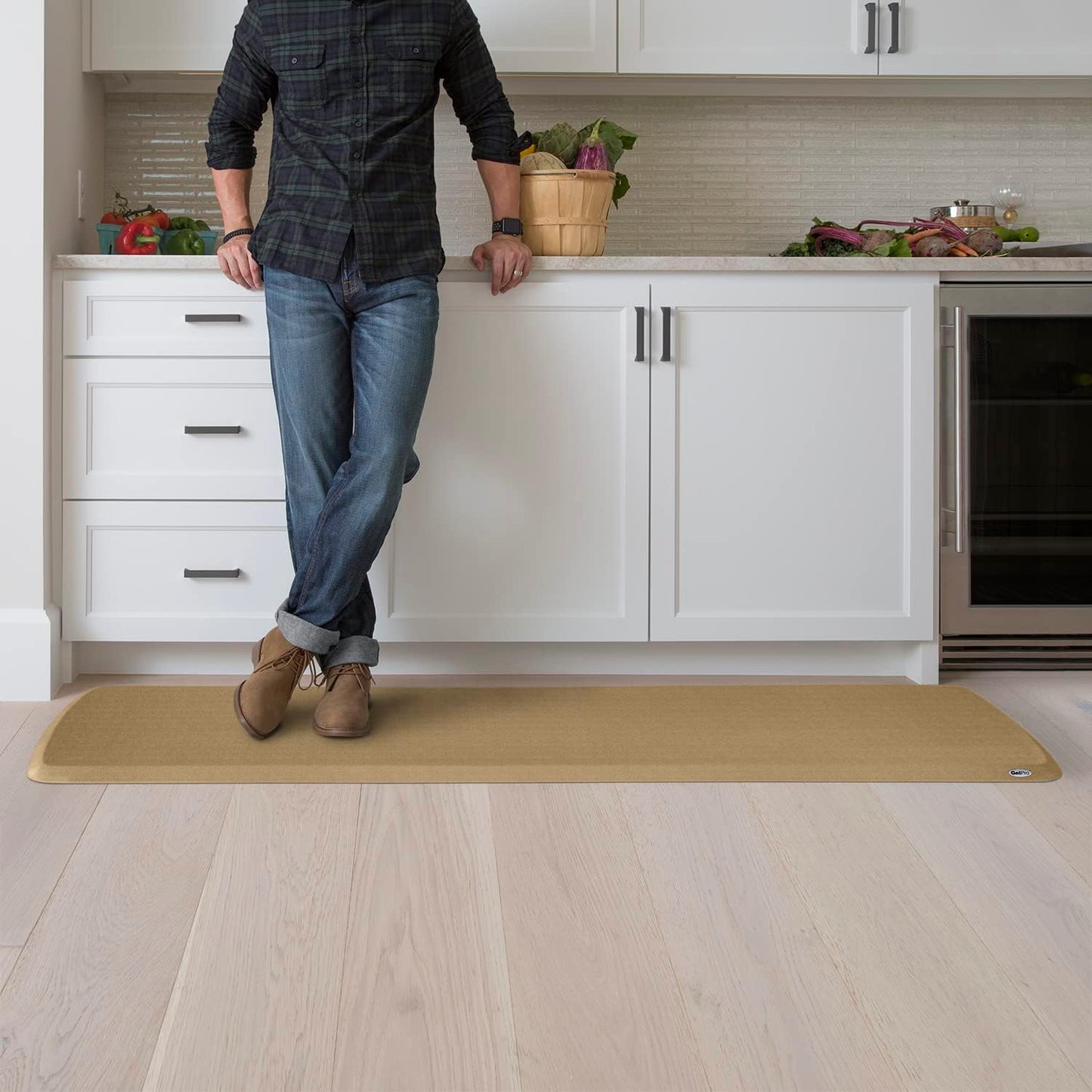 GelPro Elite Premier Anti-Fatigue Kitchen Comfort Floor Mat, 20x72”, Linen Khaki Stain Resistant Surface with Therapeutic Gel and Energy-Return Foam for Health and Wellness