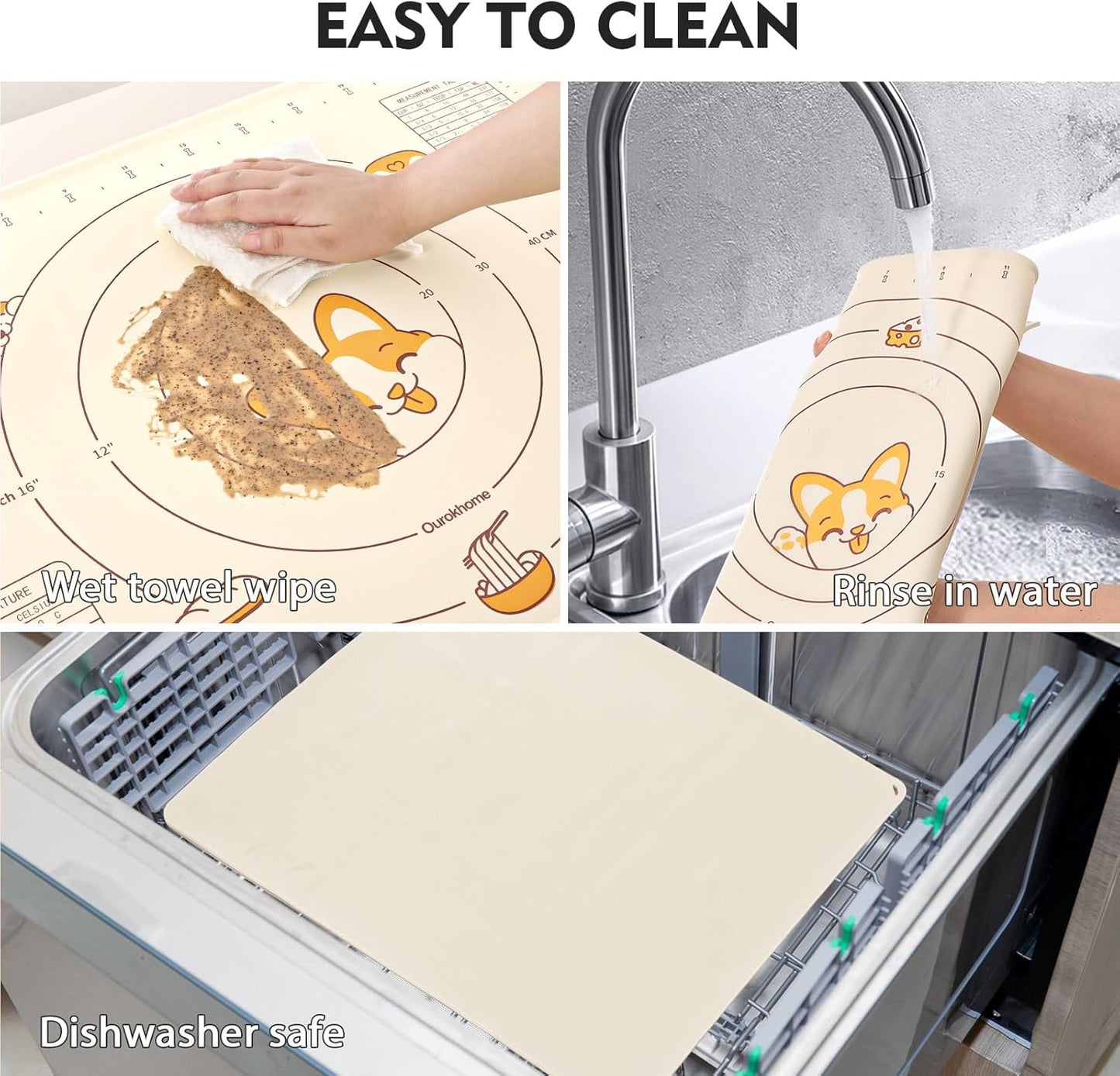 Ourokhome Silicone Baking Mat Sheet and Pastry Dough Cutter, 0.5 Inch Thick 20'' X 16" BPA free Silicone Rolling Mat, Non-Stick and Anti-Slip, Dishwasher Safe (Beige)