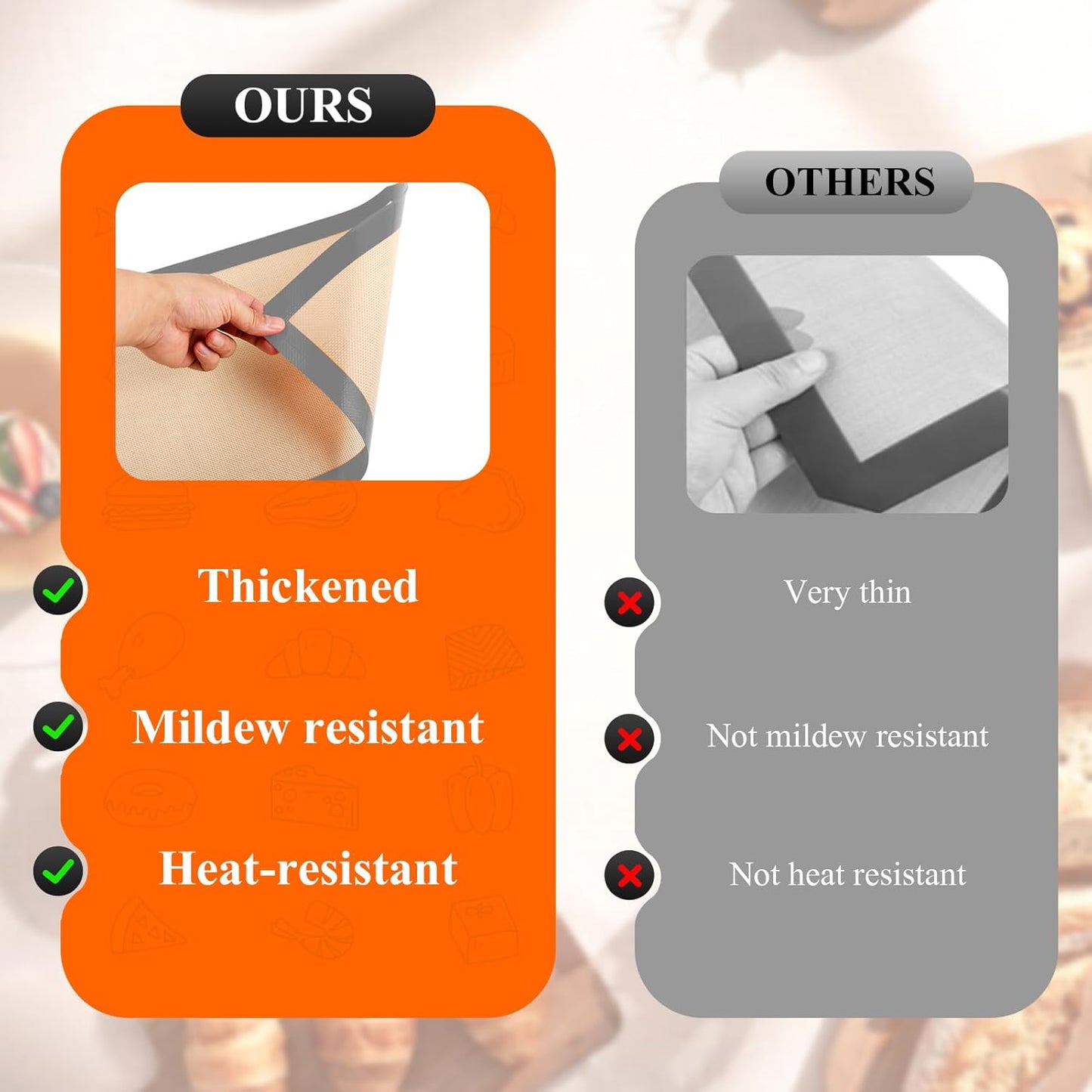 Silicone Baking Mat, Set of 3 Reusable Non-Stick Food Safe Baking Sheets for Cookies,for Making Cookies, Macaroons, Bread (Grey)