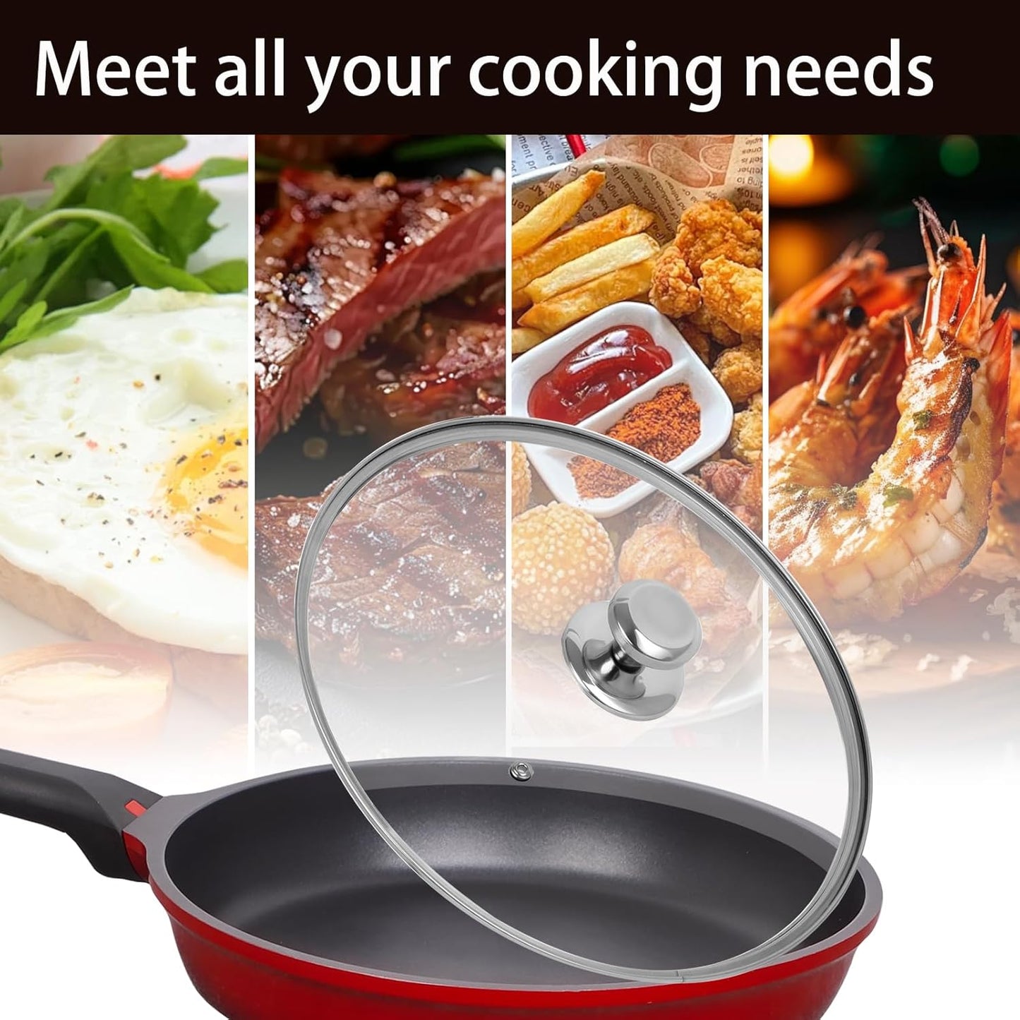 12 inch Tempered Glass Lid for Pots, Frying Pans and Skillets, Replacement Cover with Stainless Steel Knob Handle, Dishwasher Safe