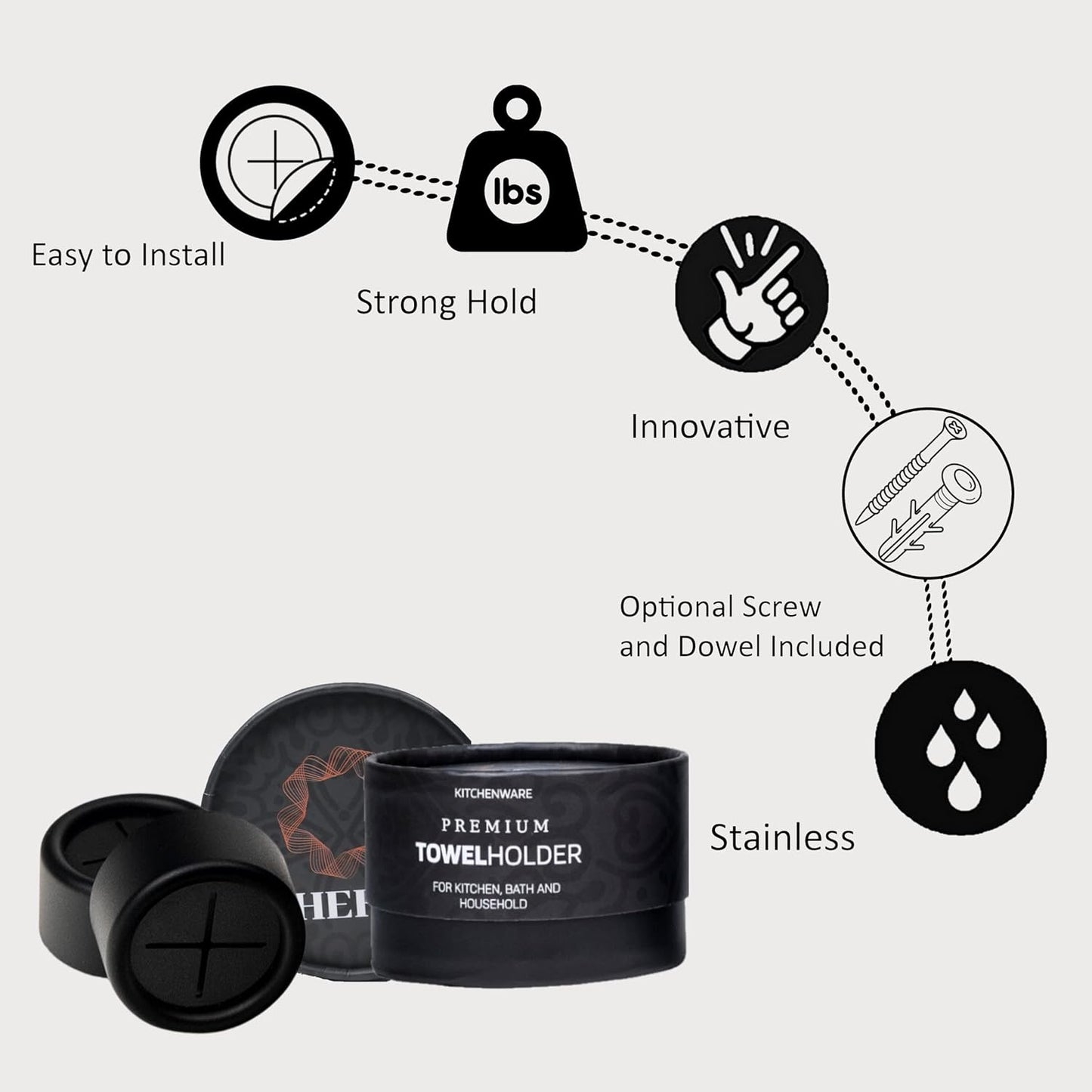 HEFA Towel Holder, 8 Pack Modern Kitchen Towel Hooks, Plastic, Chrome, Wall Mount, Towel Organizer, Kitchen and Bathroom Organization, 2 lbs Weight Capacity