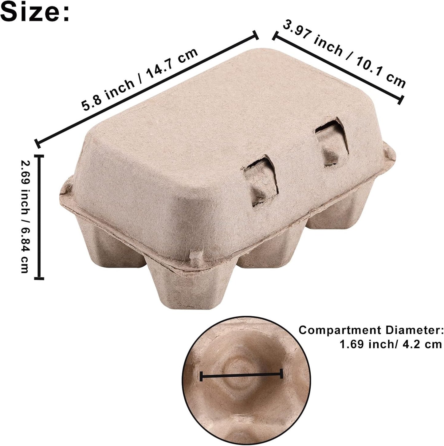 Half Dozen Egg Cartons 100 Pack, Blank Natural Pulp Box 6 Count for Chicken Eggs Reusable, Storage Tray Strong for Holds Up to Six 6 Egg Cardboard Paper Holder Container for Refrigerator