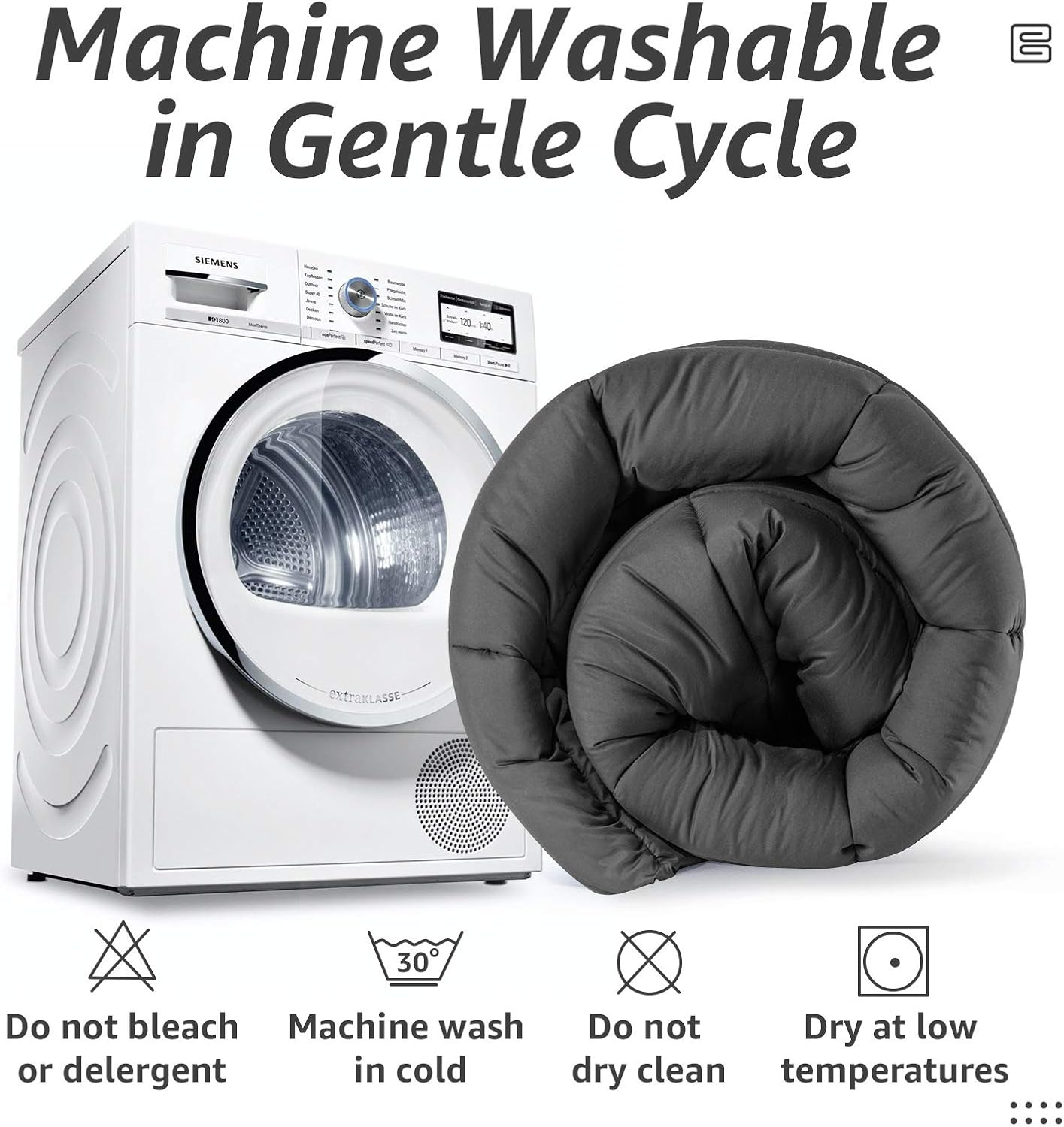 HYLEORY All Season Queen Size Bed Comforter - Cooling Down Alternative Quilted Duvet Insert with Corner Tabs - Winter Warm - Machine Washable - Dark Grey