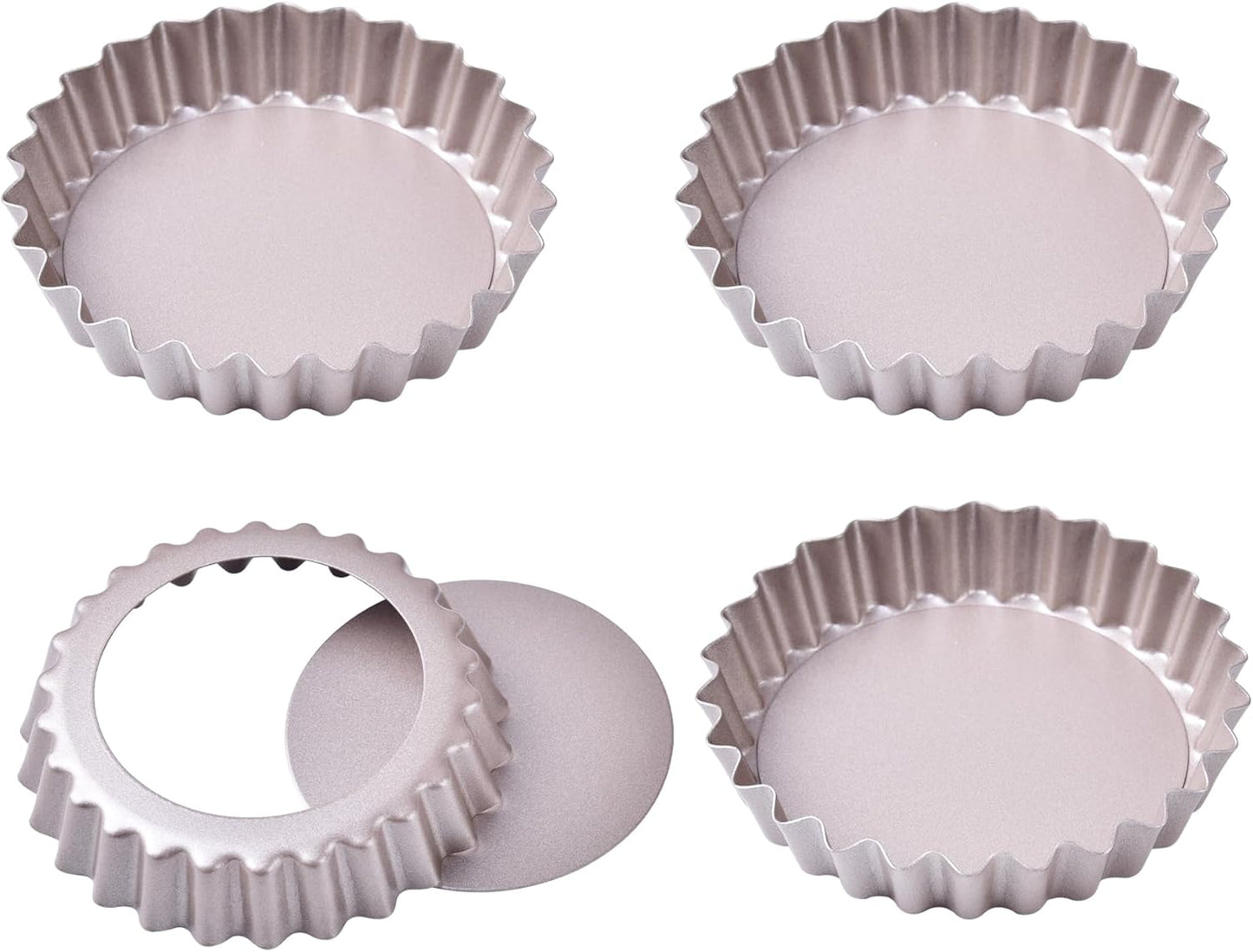 Mini Tart Pan Set, 4-Inch 4pcs with Removable Loose Bottom Non-Stick Round Quiche Bakeware for Oven and Instant Pot Baking (Champagne Gold)