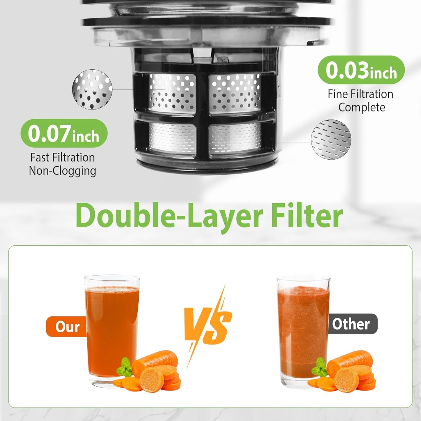 Cold Press Juicer, 6.5" Extra Large Feed Chute Juicer Machines, 350W Slow Masticating Juicer Machines with High Juice Yield for Whole Vegetables & Fruits, BPA Free, Titanium Gray, Easy to Clean