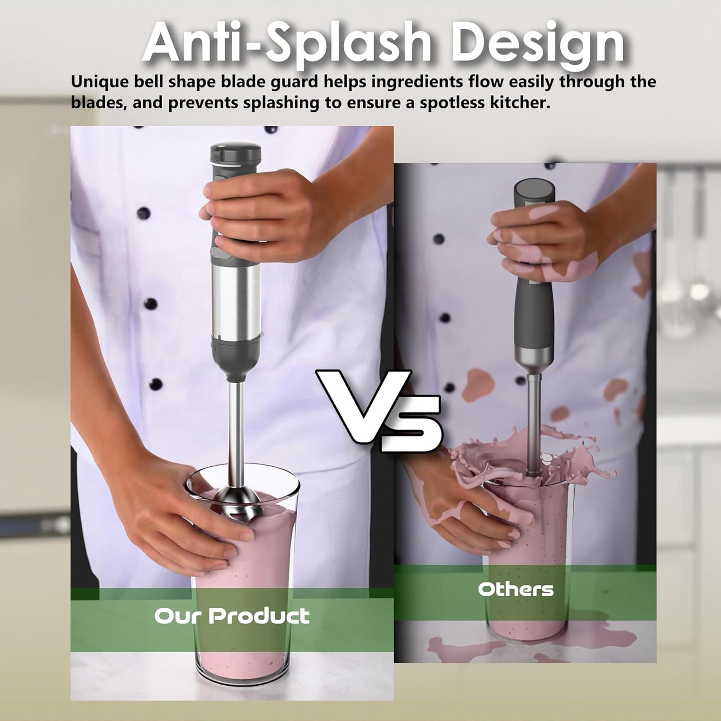 Cordless Immersion Hand Blender, 5-in-1 Variable Speed blender handheld,Rechargeable with 2000mAh Battery, BPA-Free & Dishwasher-Safe Accessories:700ml Beaker,Chopper,Whisk & Milk Frother,Grey