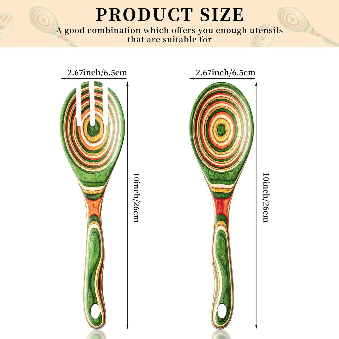 Gudamaye Pakkawood Wooden Salad Server Set,10.5 inch Salad Tongs for Serving including Salad Mixing Dinner Fork and Spoon,Long Handle Salad Server Set