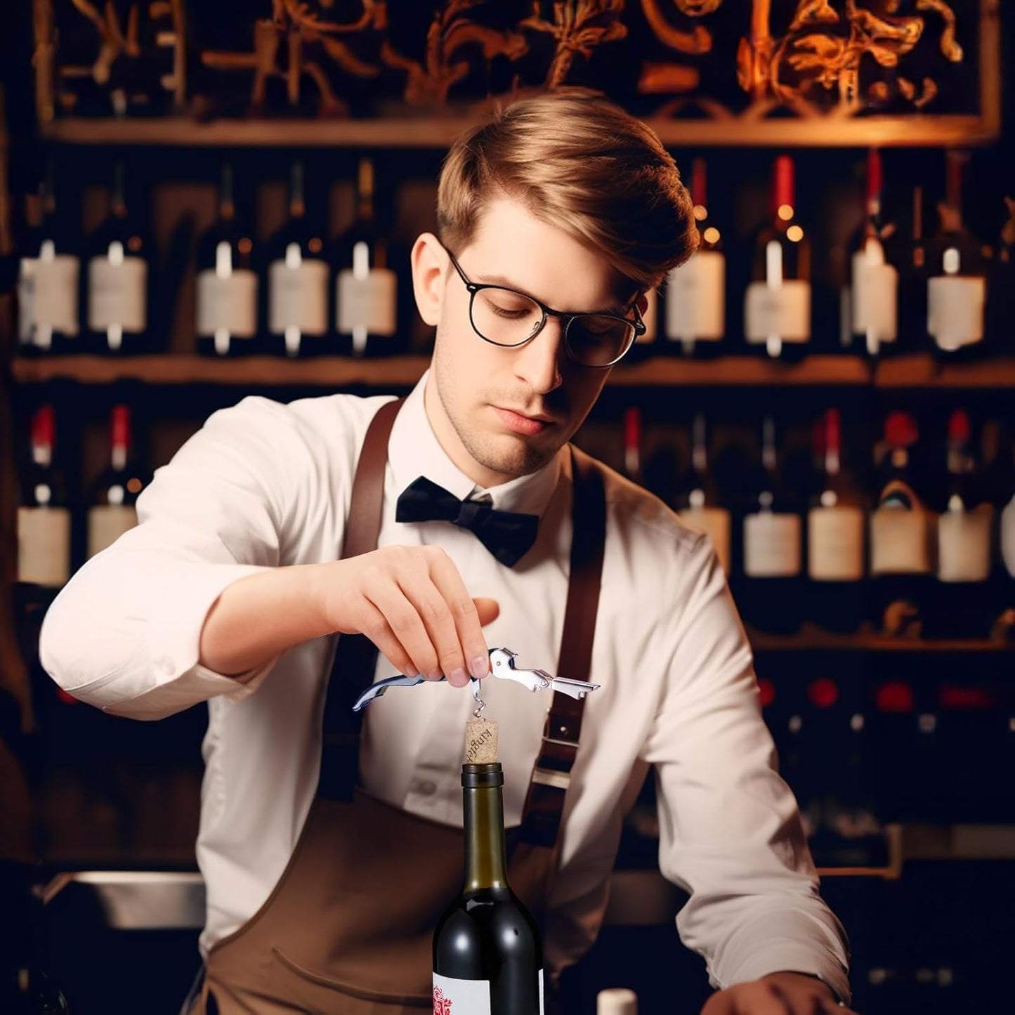 HYZ 2-Pack Wine Opener Waiter Corkscrew, Professional Wine Key for Servers, Bartender with Foil Cutter, Manual Wine Bottle Opener Double Hinged (Navy Blue)