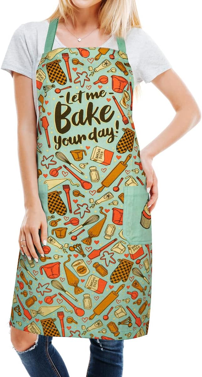 Lavley Christmas Baking Aprons - Funny kitchen gift for men, women and kids - 100% cotton adjustable apron for holiday bakers