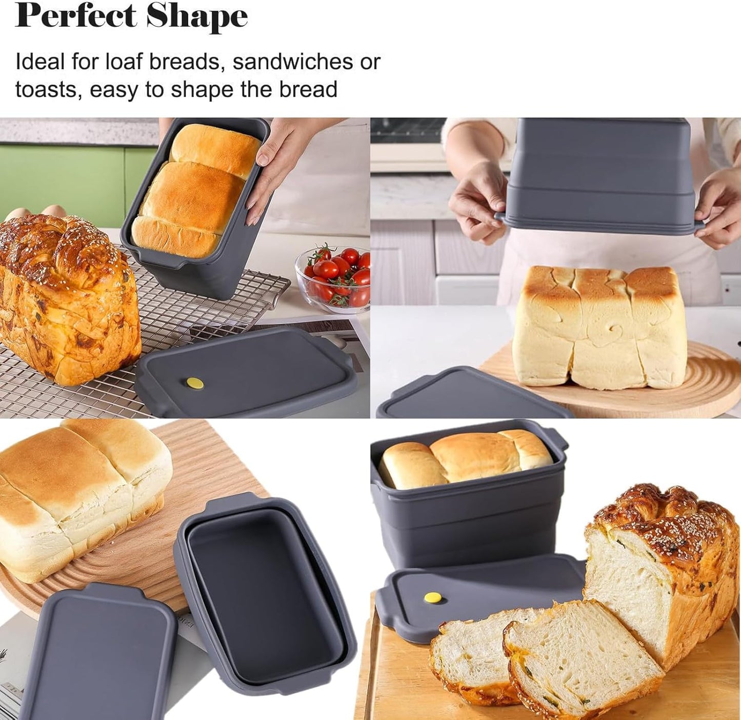 Silicone Bread Loaf Pan, Non Stick Bread Pans, Collapsible, with Lid & Oil Brush & Scraper, Bread Bakeware Pan for Homemade Bread, 8.6×5.1×1.9'', 2QT Bread Baking Mold, Brownie Loaf Pan