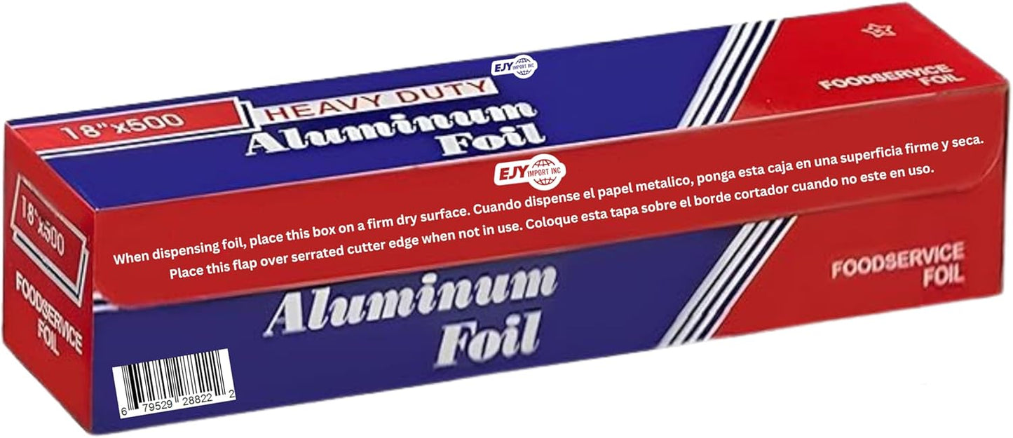 18” x 500 Feet Heavy Duty Aluminum Foil Wrap | Commercial Grade for Food Service Industry | Aluminum Silver Foil for Cooking, Baking, Roasting, BBQ & Parties | 18"x 500 Feet Long. (1)