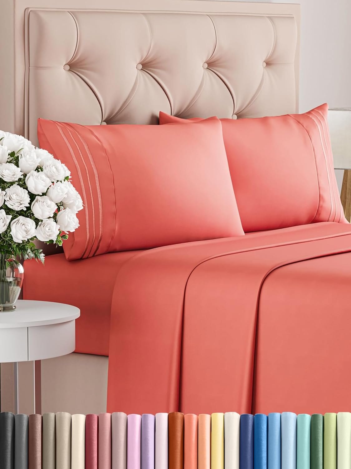 King Size 4 Piece Sheet Set - Comfy Breathable & Cooling Bed Sheets Set - Hotel Luxury Bedding for Women, Men, Kids, Teens, Boys & Girls - Deep Pockets, Ultra-Soft and Wrinkle Free - Oeko-Tex - Coral
