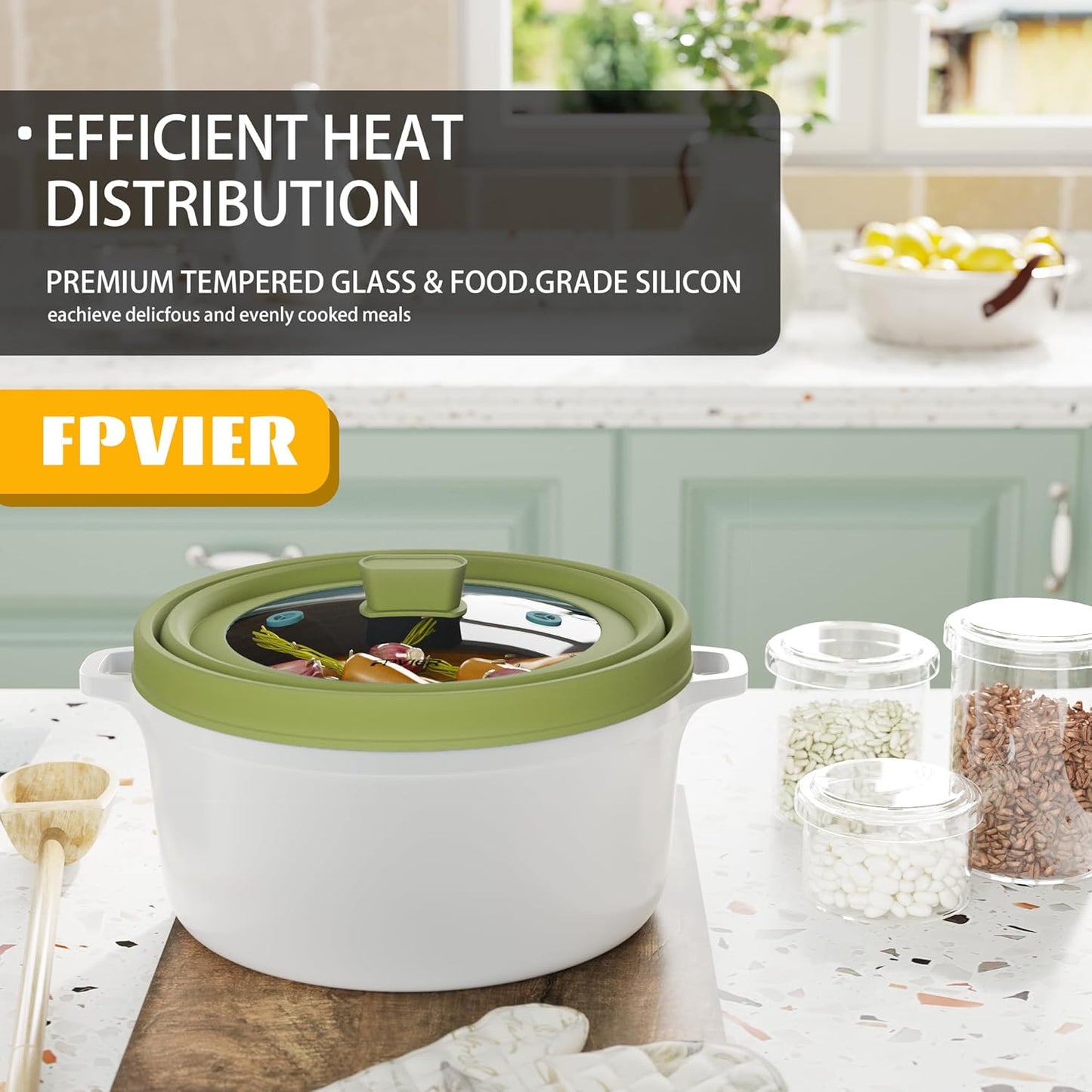 Microwave Splatter Cover, Vented Silicone and Glass Cover Splatter Guard Lid, Food Collapsible Plate Cover Lid with Easy Grip Handle. (Green, 9 inch)