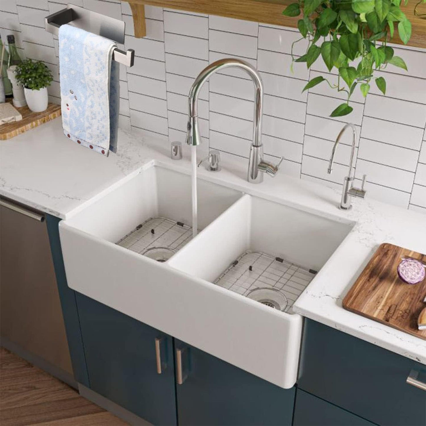 Hand Towel Holder, Strong Self Adhesive Hand Towel Ring, Thicken SUS304 Stainless Steel Hand Towel Bar/Rack, No Drilling Modern Hand Towel Hanger (Brushed Nickel, 9 in)