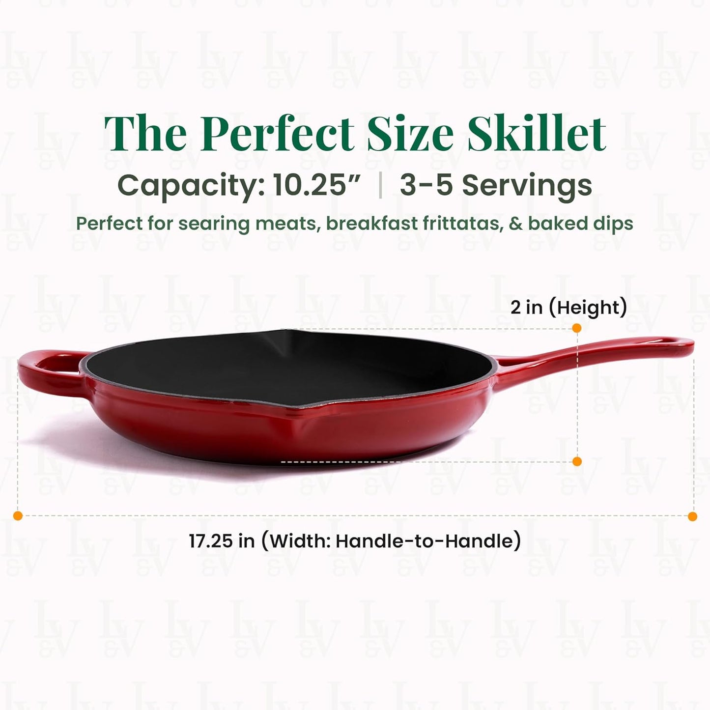 Larder & Vine Enameled Cast Iron Skillet | 10.25 inch Skillet | Saute Pan with Pour Spouts | Enamel Coated Cast Iron | Compatible on All Cooktops & Oven Safe to 500 F | Cabernet
