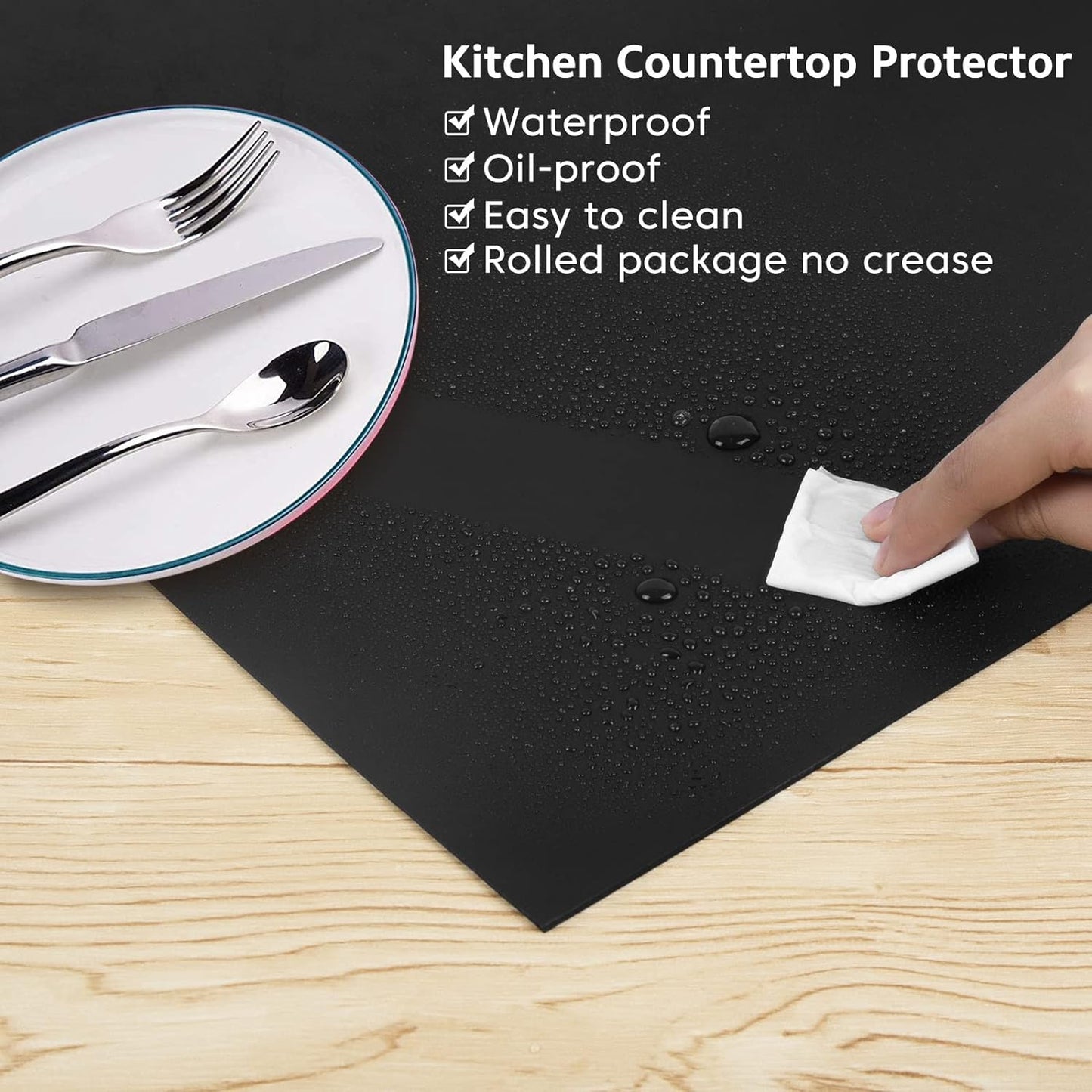 Silicone Mats for Kitchen Counter Thicker Extra Large Heat Resistant Mats Countertop Protector Liners for Bottom of Oven Air Fryer Coffee Maker, 24" x 16" x 2 mm, Black