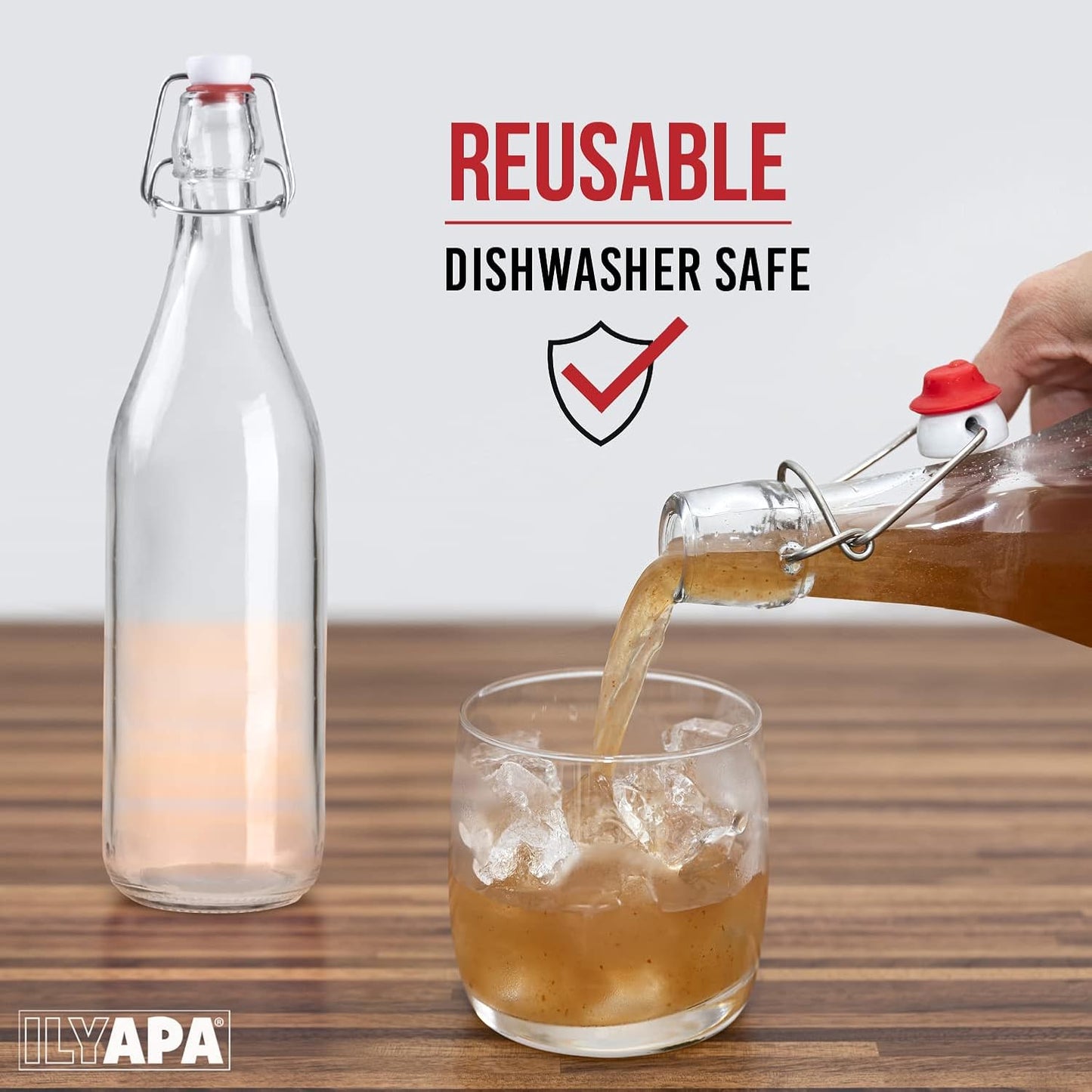 Ilyapa 16 oz Clear Flip Top Glass Beer Bottles for Home Brewing, Set of 12 Heavy Duty Glasses