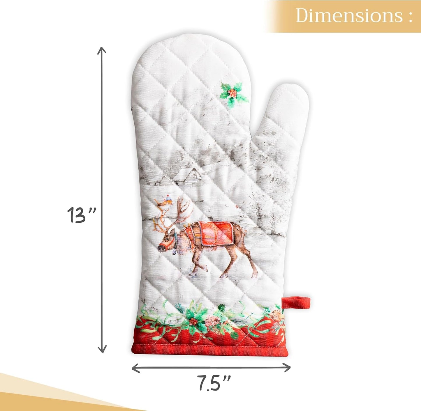 Maison d' Hermine Oven Gloves 100% Cotton Oven Mitt 7" x 13" with Loop Heat Resistant, BBQ, Cooking Gloves, Baking, Grilling, Kitchen, Handling Hot Pans (Pack of 1, Christmas Tradition)