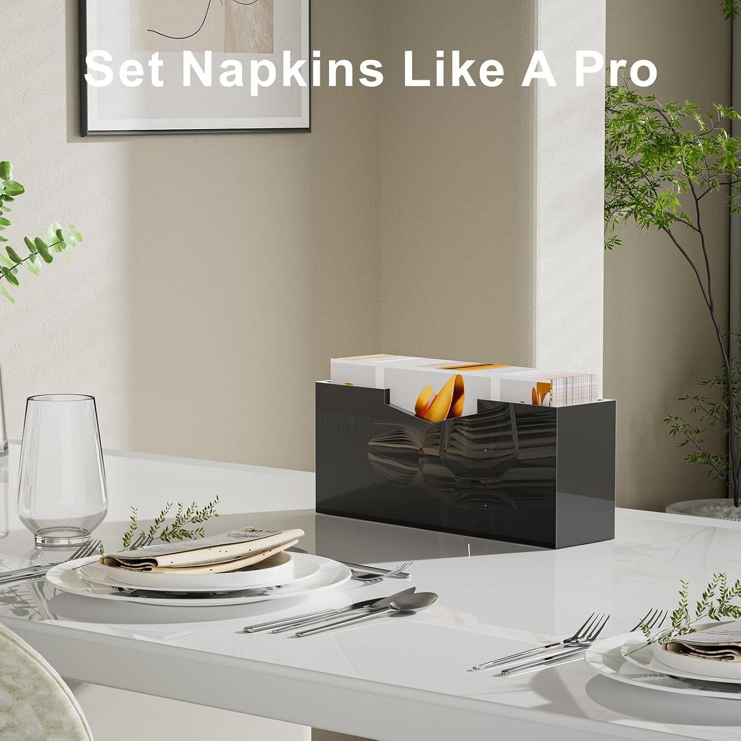 HELPLEX Black Acrylic Guest Towel & Napkin Holder - Waterproof Splash-Proof Vertical Design for Bathroom, Kitchen, Dining Table - Home Hotel Office Organizer (2-Pack)