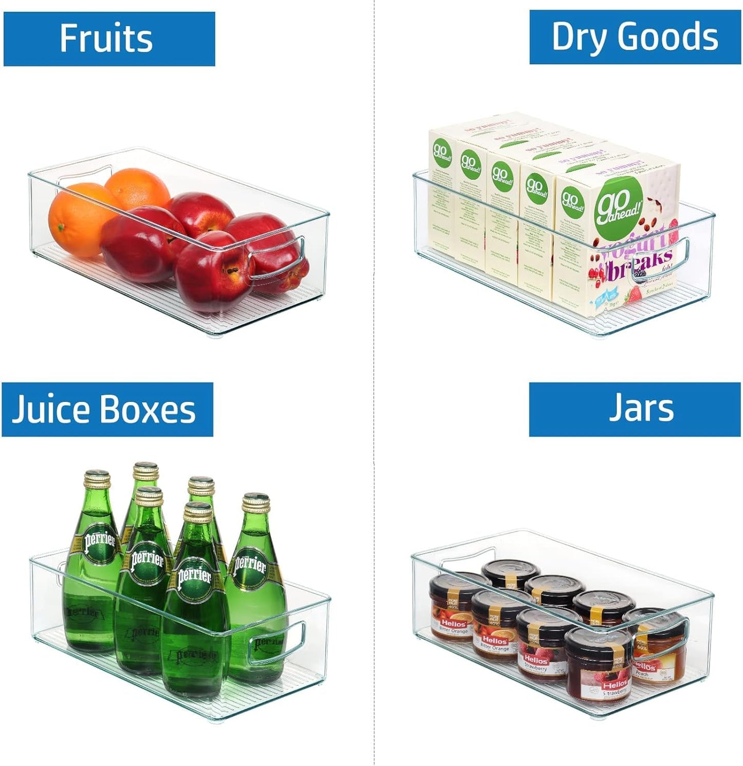 Hudgan 8 PACK Clear Stackable Storage Bins, Straight Sides Plastic Organizer Bins for Kitchen and Pantry Organization, 4 Large and 4 Medium Sizes Refrigerator Fridge Organizers and Storage