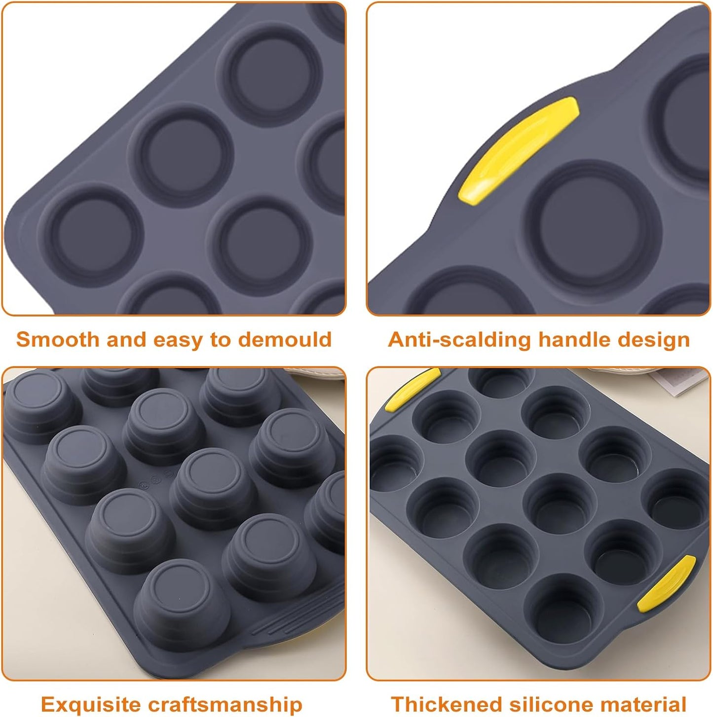 Muffin Pan, Cupcake Pan, Set of 2, 12-Cup Muffin Tin, Non-Stick Bakeware, Easy to Release and Clean, Baking Molds, Muffin Tray, Molds for Homemade Cupcakes & Muffins (Blue silicone)