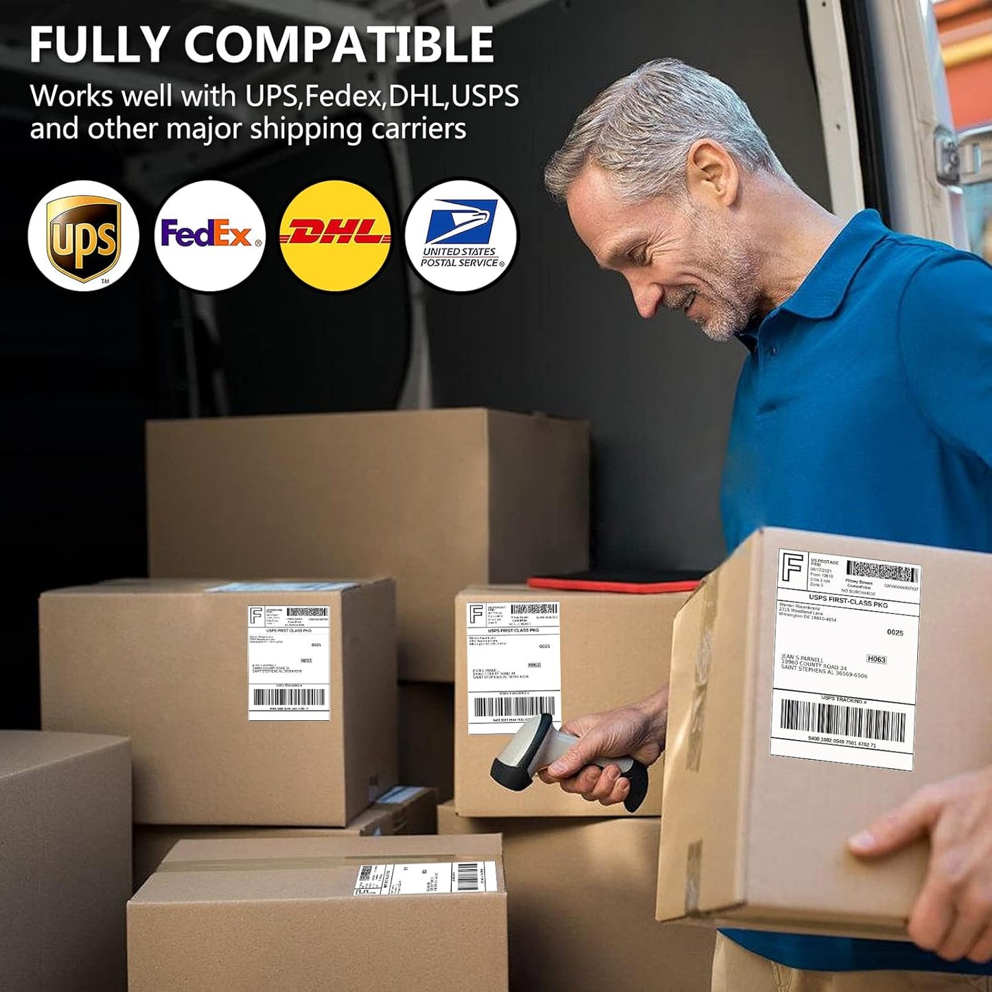 FungLam 4 Rolls 4x6 Direct Thermal Shipping Labels, 250 Labels Per Roll, 1" Core, Perforated, White Mailing Postage Shipping Label Compatible with Zebra 2844 ZP-450 ZP-500 ZP-505