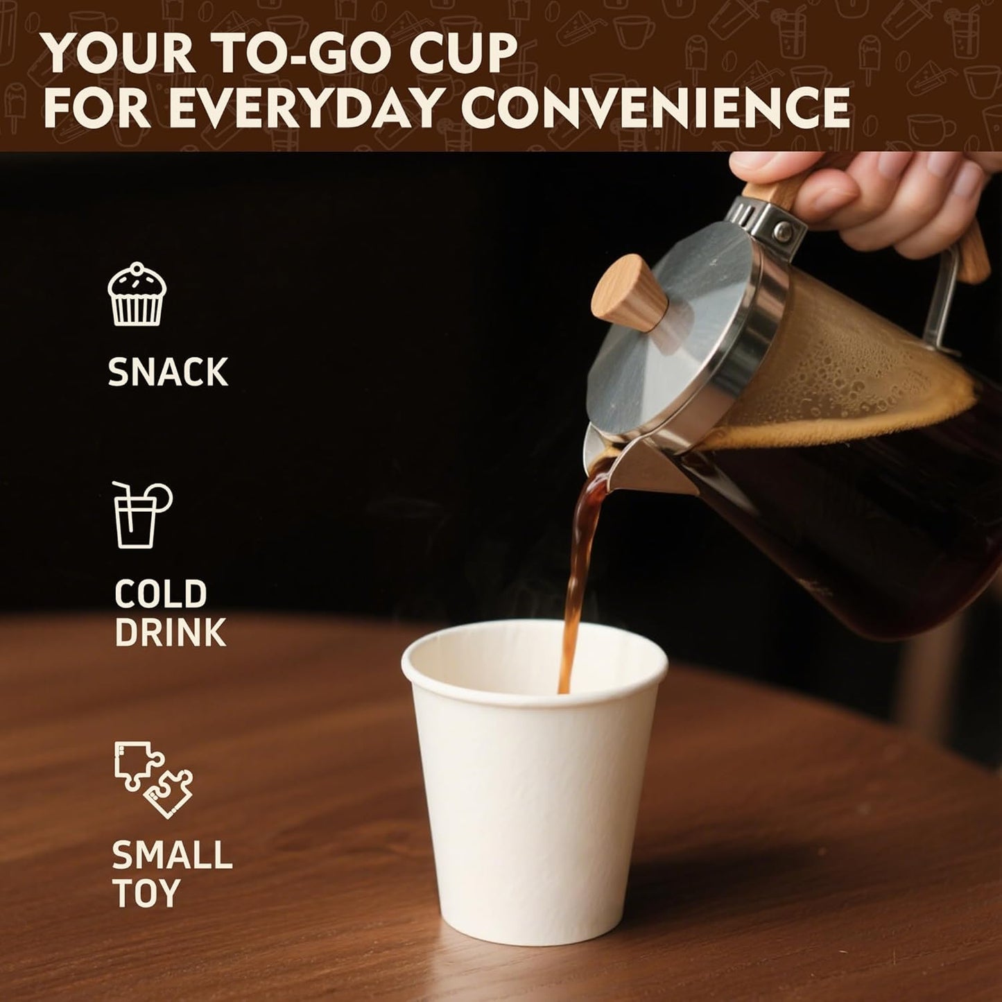 YEEHAW 8 oz 300 Pack Disposable Paper Coffee Cups, White Hot Cups for Hot Beverage Drinkings, Ideal for Cafes, Bistros, Businesses and Family