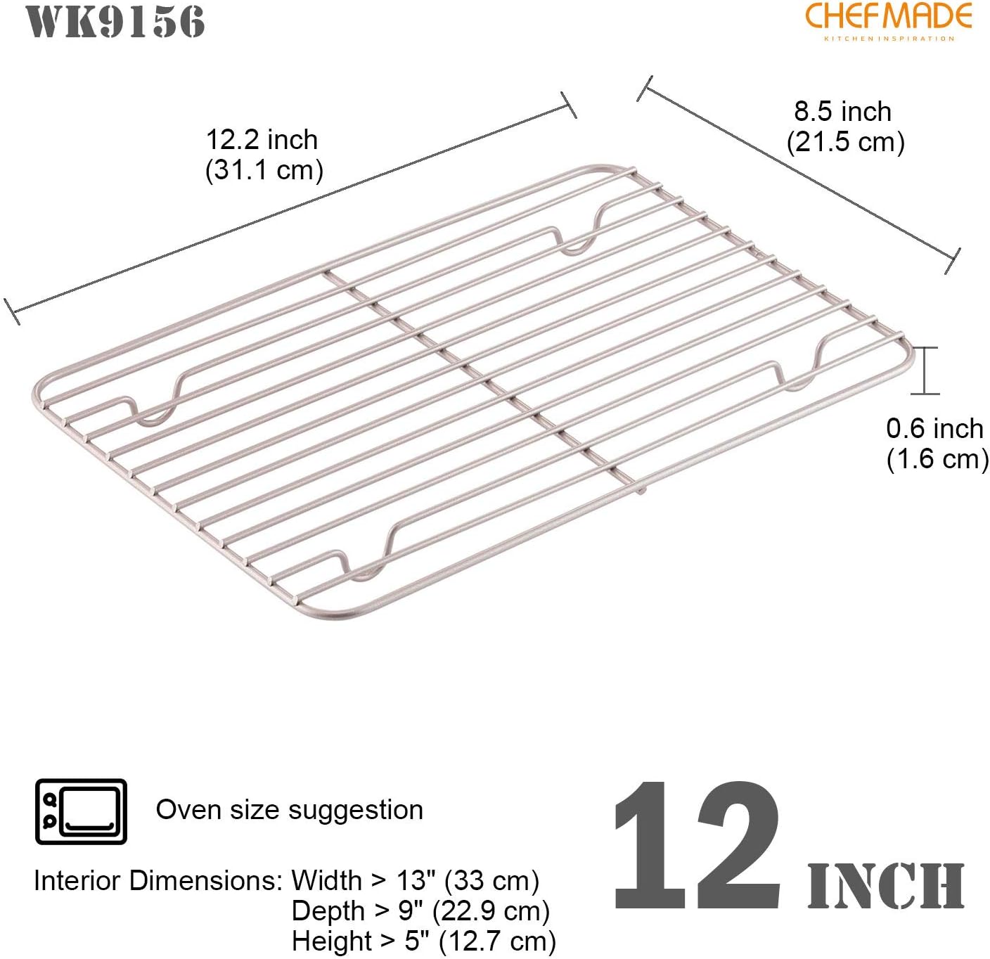 CHEFMADE Baking and Cooling Rack, 12.2-Inch Non-Stick Rectangle Wire Rack for Oven Baking (Champagne Gold)