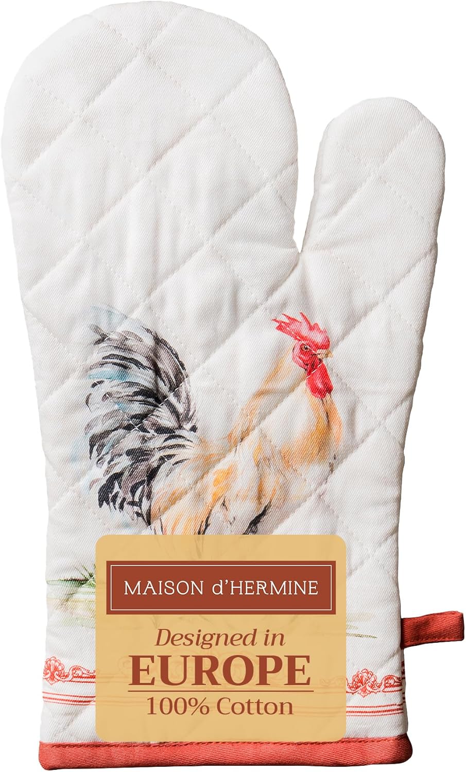 Maison d'Hermine Oven Gloves 100% Cotton Oven Mitt 7" x 13" with Loop Heat Resistant, BBQ, Cooking Gloves, Baking, Grilling, Kitchen, Handling Hot Pans Spring/Summer (Pack of 1, Campagne)