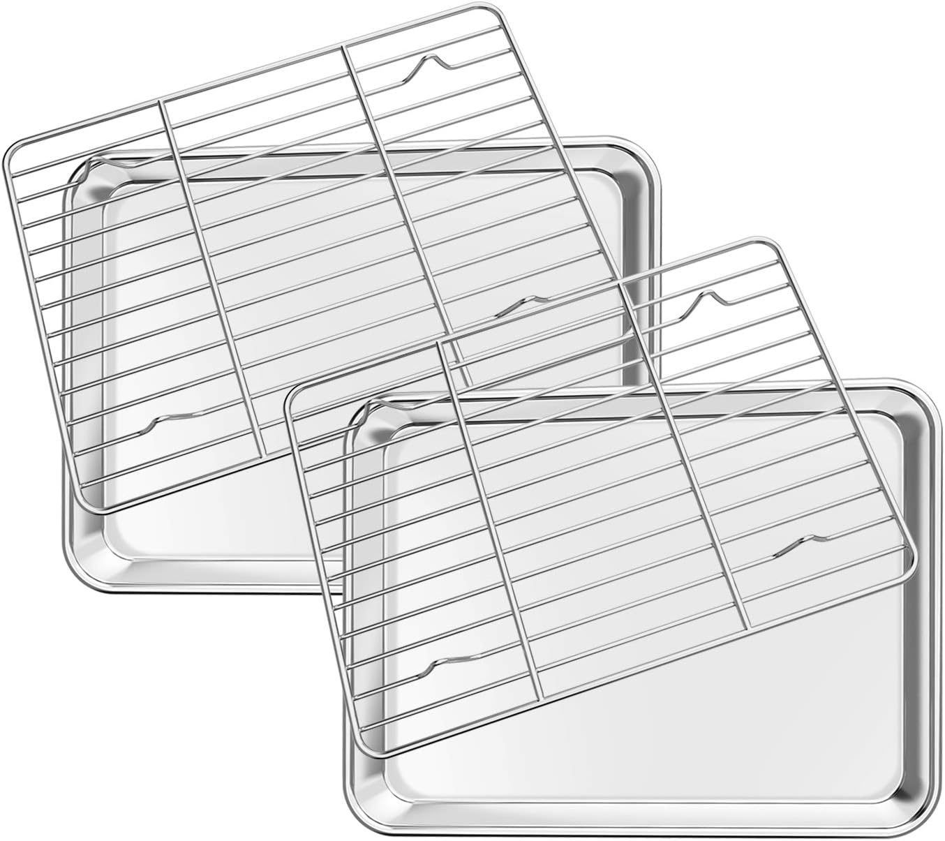 Deedro Baking Sheet with Rack Set [2 Sheets + 2 Racks], Stainless Steel Cookie Half Sheets Baking Pan Oven Tray with Cooling Rack, 9 x 7 x 1 Inch, Heavy Duty, Non-toxic, Easy Clean