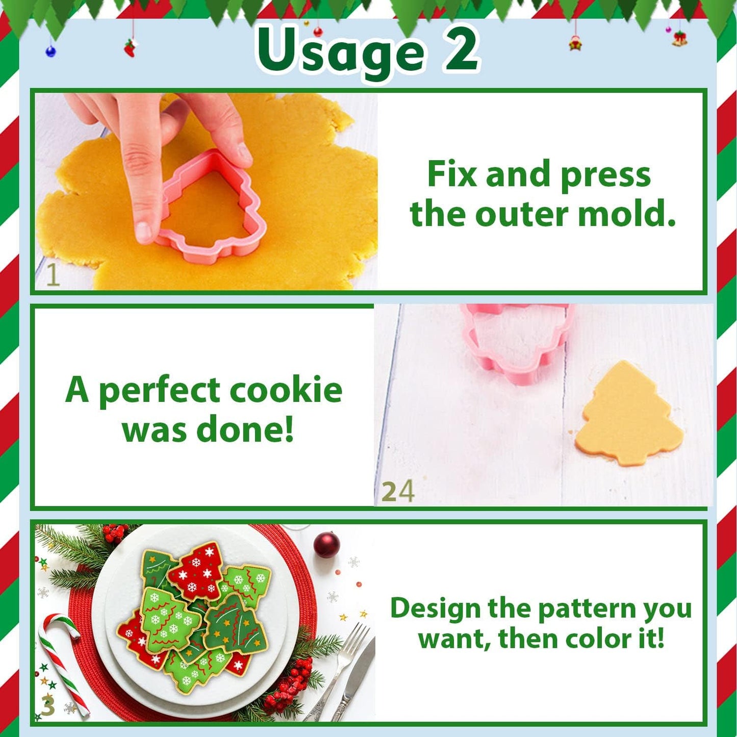 Leesgel Christmas Cookie Cutters, 3D Christmas Holiday Cookie Cutters Shapes with Santa/Xmas Tree/House/Deer, Christmas Party Decorations Ornaments