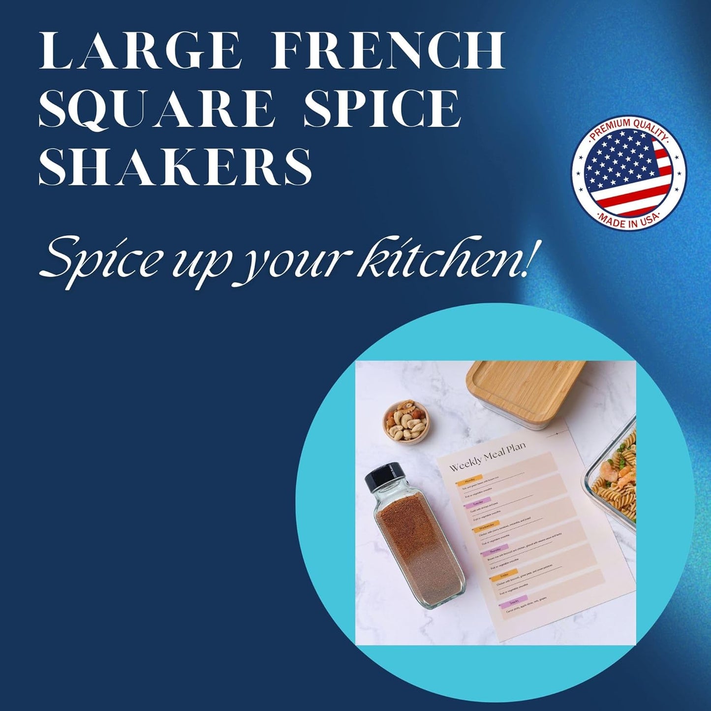 JARMING COLLECTIONS Glass Spice Jars with Shaker Lids - Spice Jars 16 oz for Food Storage, Spice Containers for Kitchen Organization and Storage, Bottles for Spices (Black - 16 Ounce 3 pack)