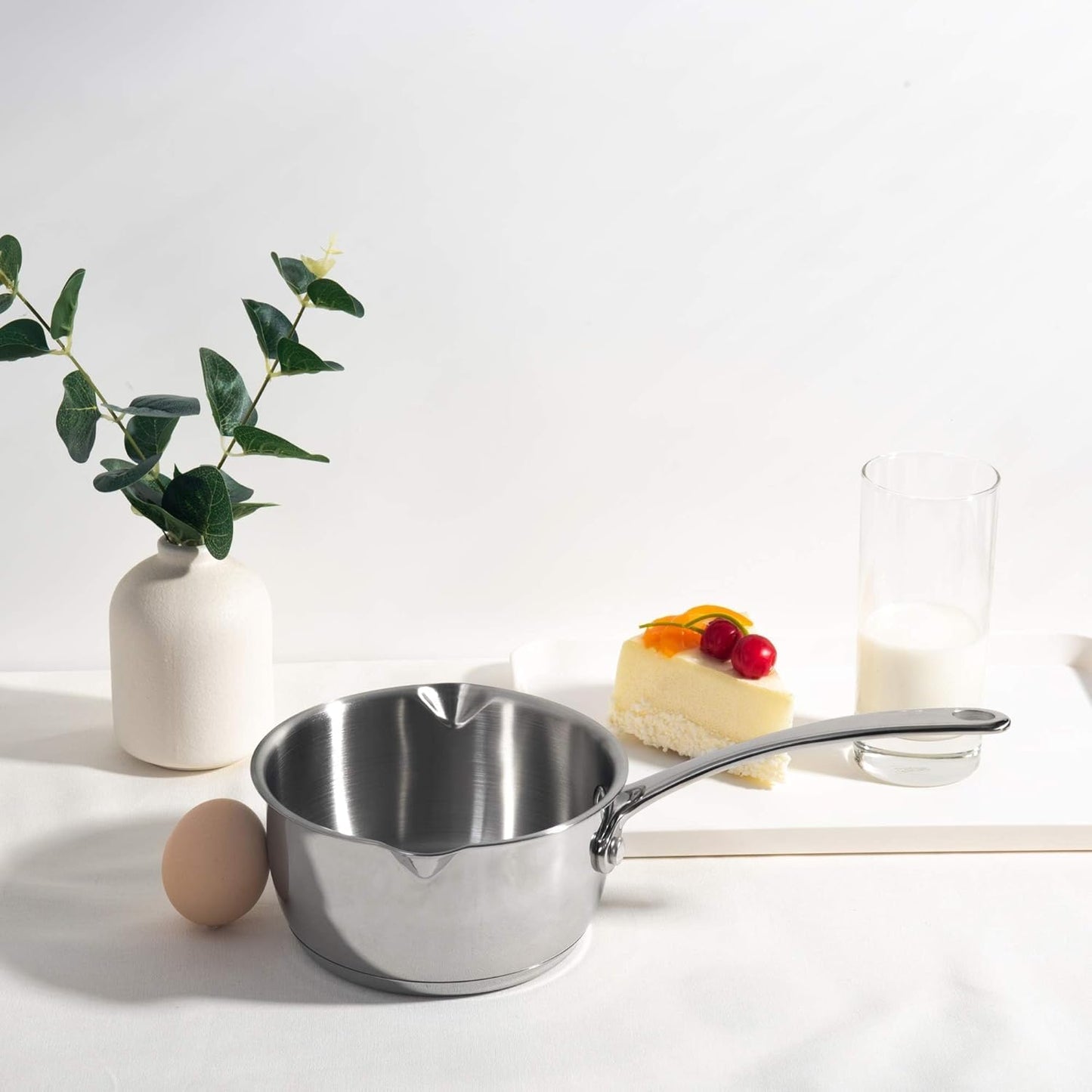 IMEEA Small Saucepan for Melting Butter Heavy Duty 18/10 Tri-Ply Stainless Steel Butter Warmer with Dual Pour Spouts, 0.75-Quart