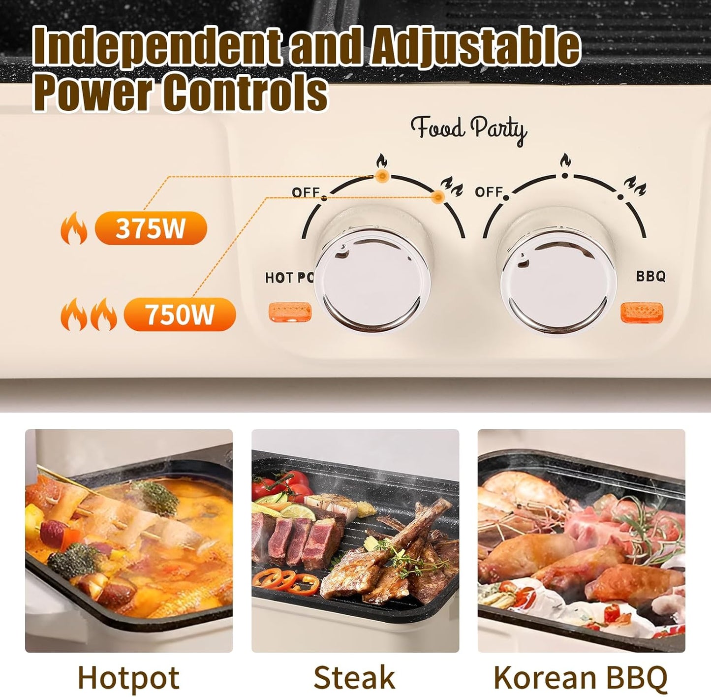 Food Party Hot Pot Electric Grill 2 in 1 Korean BBQ Grill Indoor Smokeless Hotpot Pot Electric Cooker Sahabu Shabu Pot Non Stick (Large)