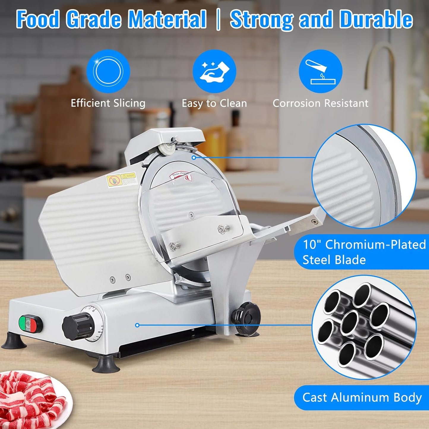 Meat Slicer Machine for Home and Commercial, 10 inch Chromium-Plated Steel Blade Deli Slicer, 240W Semi-Auto Electric Meat Slicer Cut Food Bread Cheese and Frozen Meat