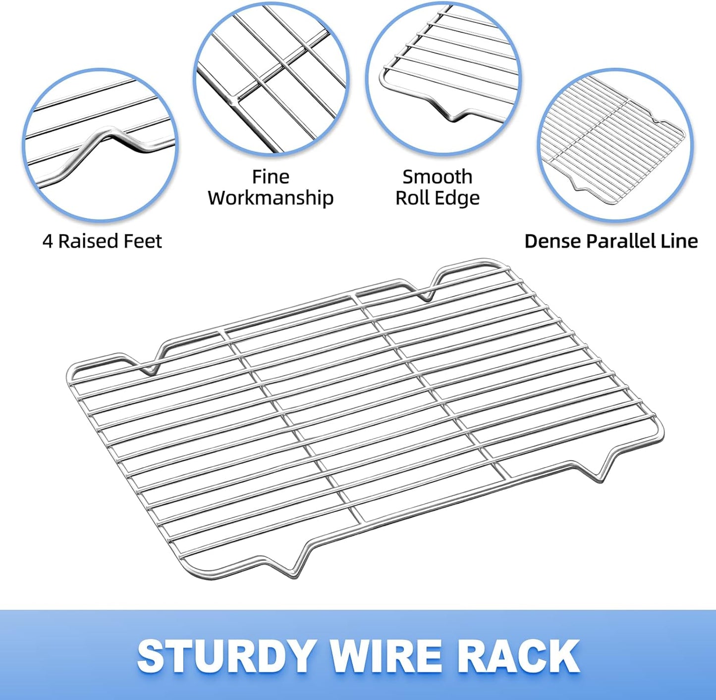 Baking Sheet with Wire Rack, Cookie Sheet Baking Pan Toaster Oven Tray with Cooling Rack, Stainless Steel Eighth Sheet Pan with Rack 9' x 7' x 1', Healthy & Non Stick & Dishwasher Safe