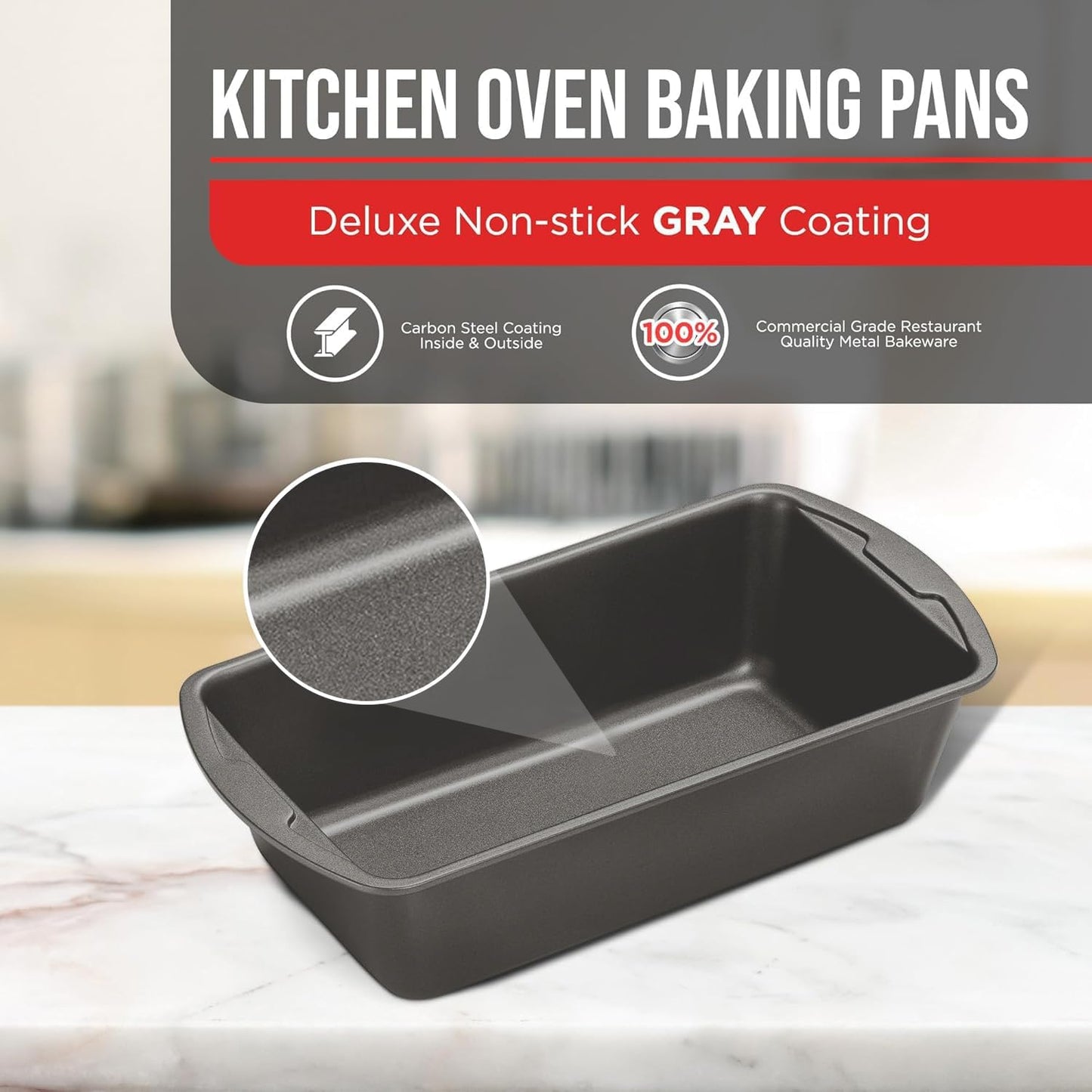 Nonstick Loaf Pan Set Pack of 2, 10.2" & 11" Large Baking Bread Pan, Oven Safe Up to 450°F, PFOA, PFOS, PTFE Free, Space Saving Stackable Design, Stain Resistant, Dishwasher Friendly, Gray Marble