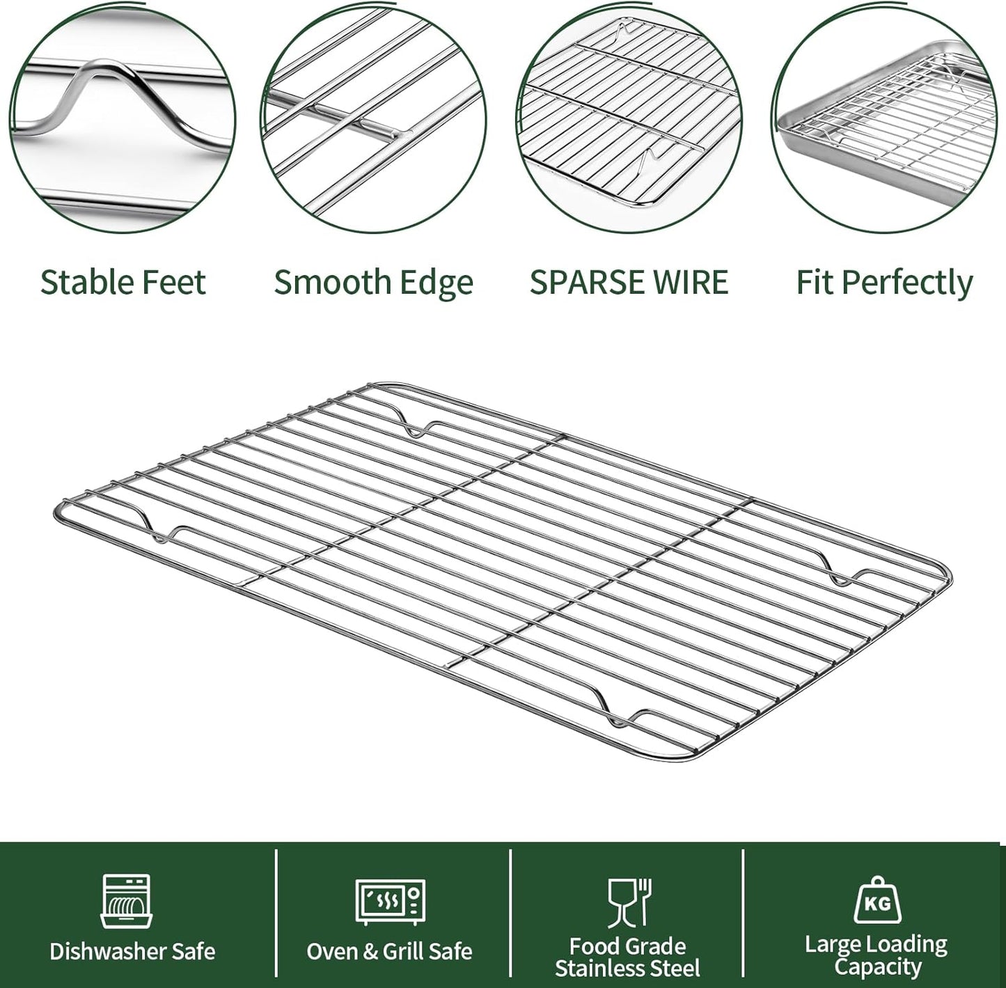Baking Sheet with Wire Rack Set [2 Quarter Sheet Pans + 2 Wire Racks ], CEKEE Stainless Steel Cookie Sheets for Baking with Baking Rack, Non Toxic & Heavy Duty & Easy Clean, Size 12 x 10 x 1 Inch