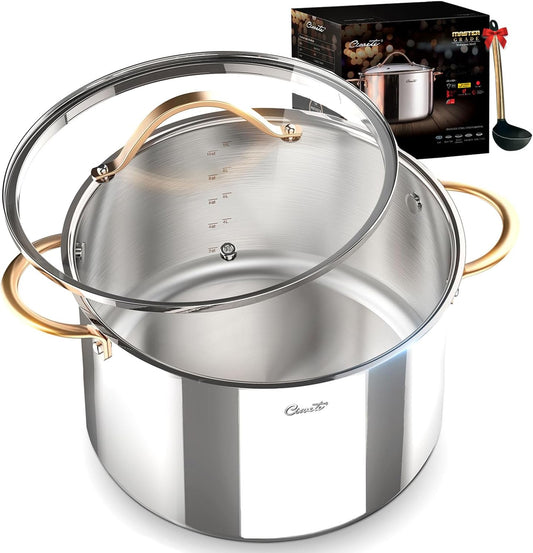 Stock Pot 12 Quart, 18/10 Tri-Ply Stainless Steel All Clad Stock Pot with Lid, Seamless 12 QT Cooking Pot with Copper Handle, Healthy Stockpots, Induction, Gas, Oven and Dishwasher Safe