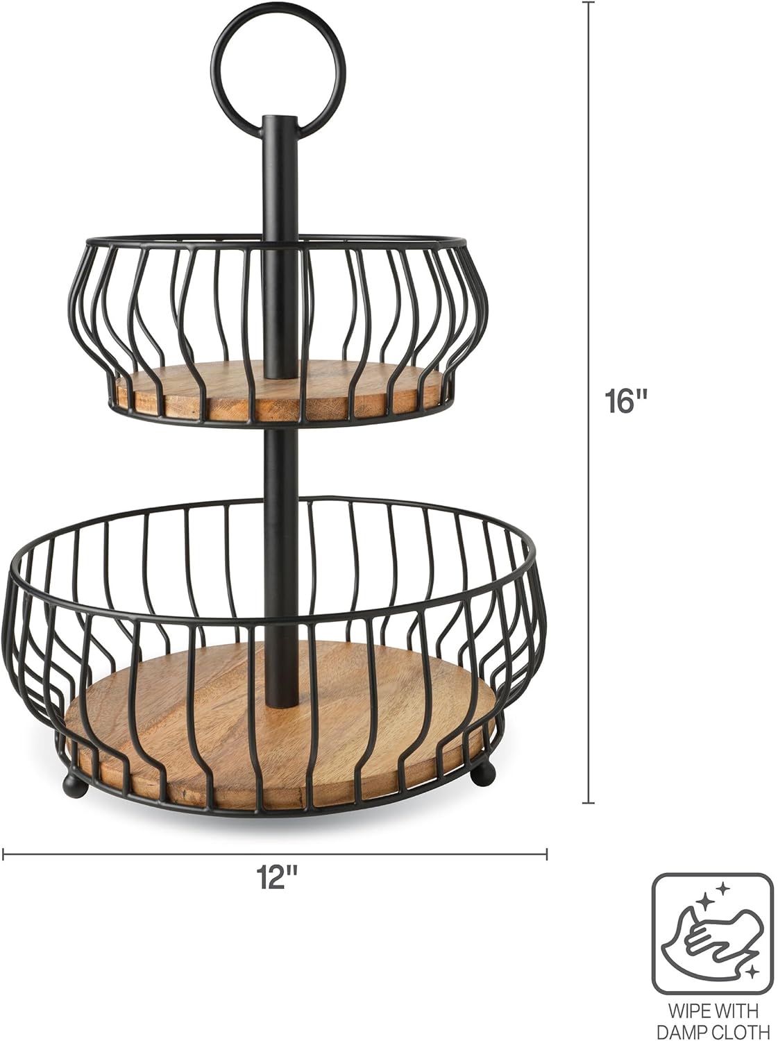 Gourmet Basics by Mikasa Savannah 2 Tier Metal Fruit Storage Countertop Basket, 12 x 12 x 16 Inch, Black