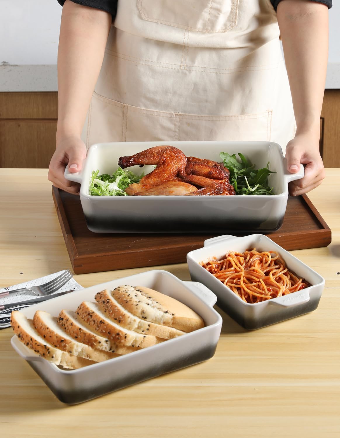 Sweejar Ceramic Bakeware Set, Rectangular Baking Dish for Oven Lasagna Pans for Cooking, Kitchen, Cake Dinner, Banquet and Daily Use, 11.8 x 7.8 x 2.76 Inches of Casserole Dishes (Gradient Gray)