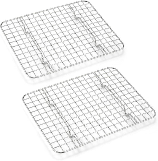 Small Baking Cooling Rack Set of 2, E-far Stainless Steel Toaster Oven Rack for Cooking Roasting Grilling Meat, 8.6” x 6.2” Metal Bakeable Wire Racks for Cookie Cake Bacon - Dishwasher Safe