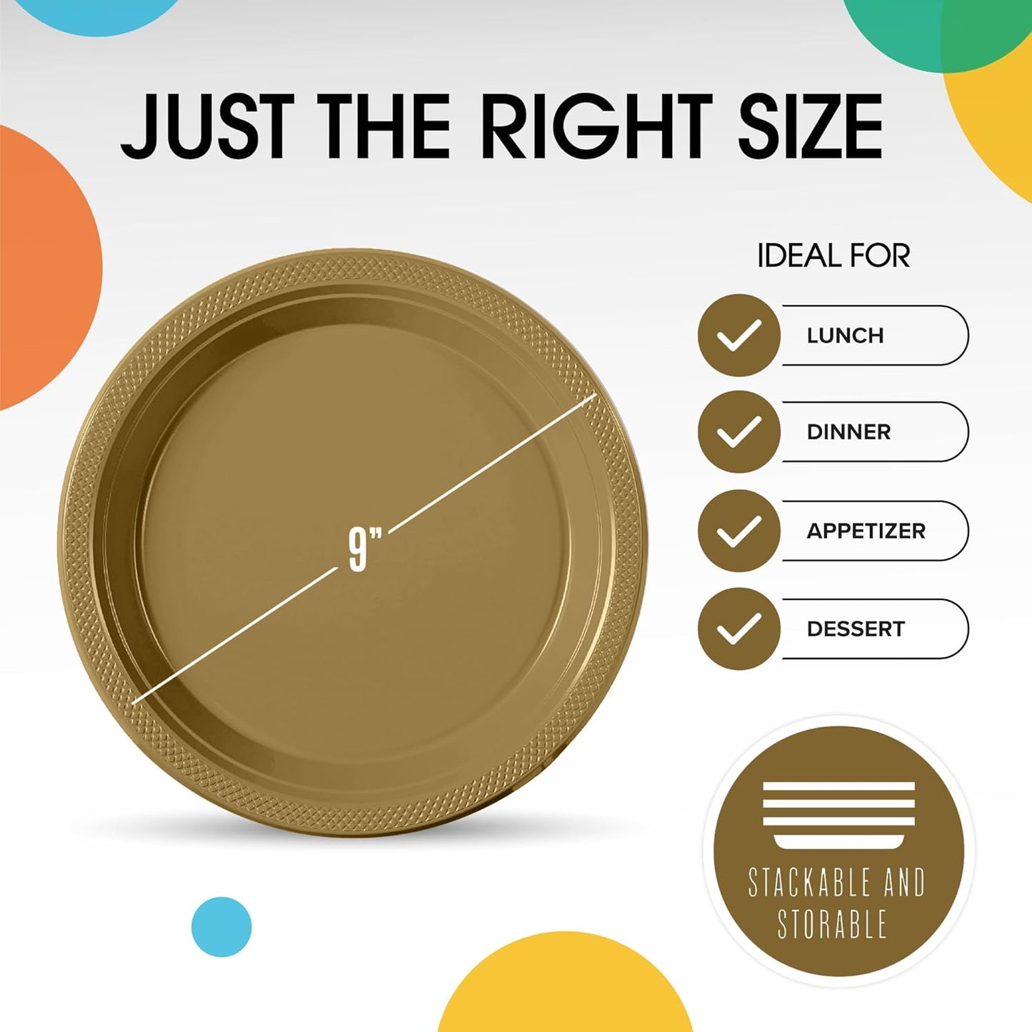 Exquisite Party Solids Gold Plastic Plates For Party 9" Gold Disposable Plates Heavy Duty Supplies 100 Pcs Plastic Dinnerware Sets Heavy Duty 350 GSM Disposable Dinnerware Set