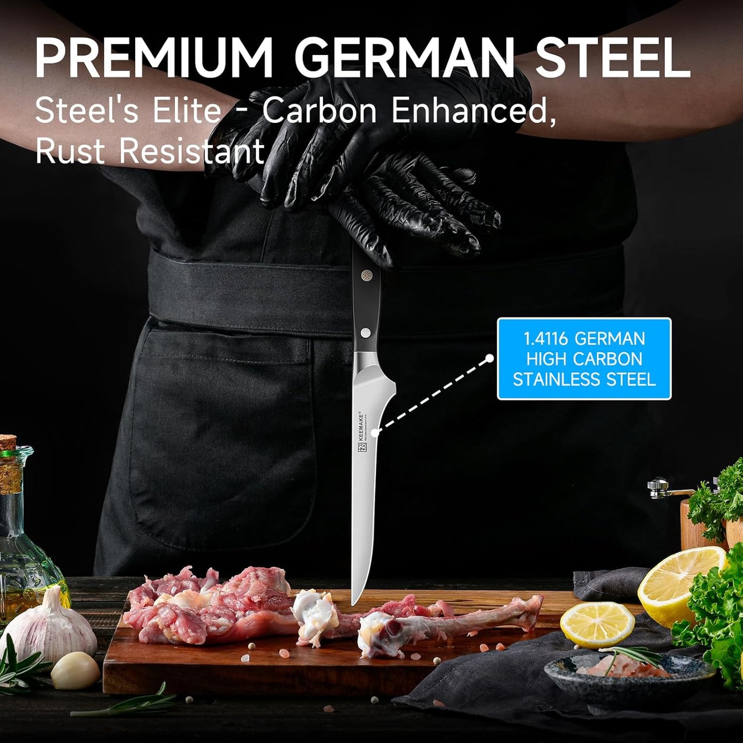 KEEMAKE Boning Knife for Meat Cutting, 5.5 Inch Fillet Knife for Fish, High Carbon Stainless Steel Ultra Sharp Japanese Kitchen Knives for Meat Poultry Cutting