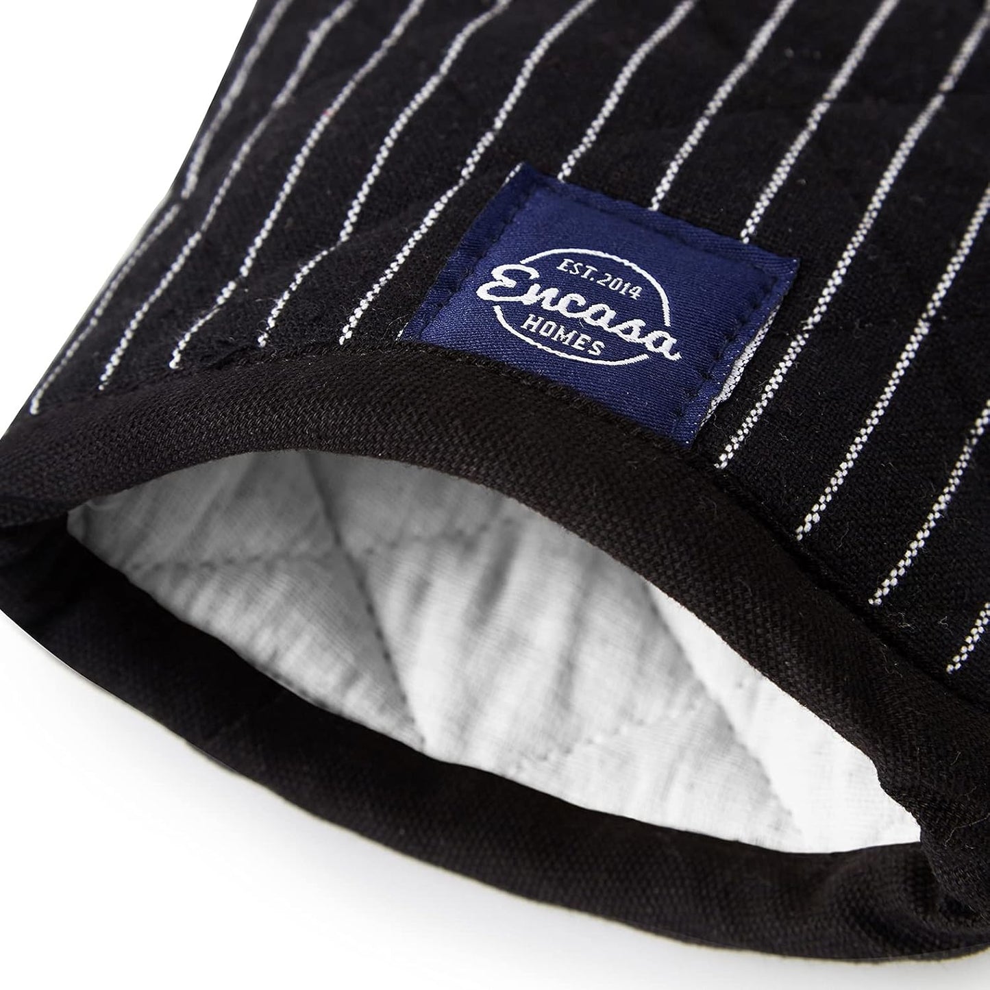 Encasa Homes Long 12" Oven Microwave Hand Gloves Mitts (2 pc Set) for Kitchen Cooking & Baking - Heat Resistant, Thick & Safe, Protection of Hands from Hot Utensils - Butcher Stripes Black