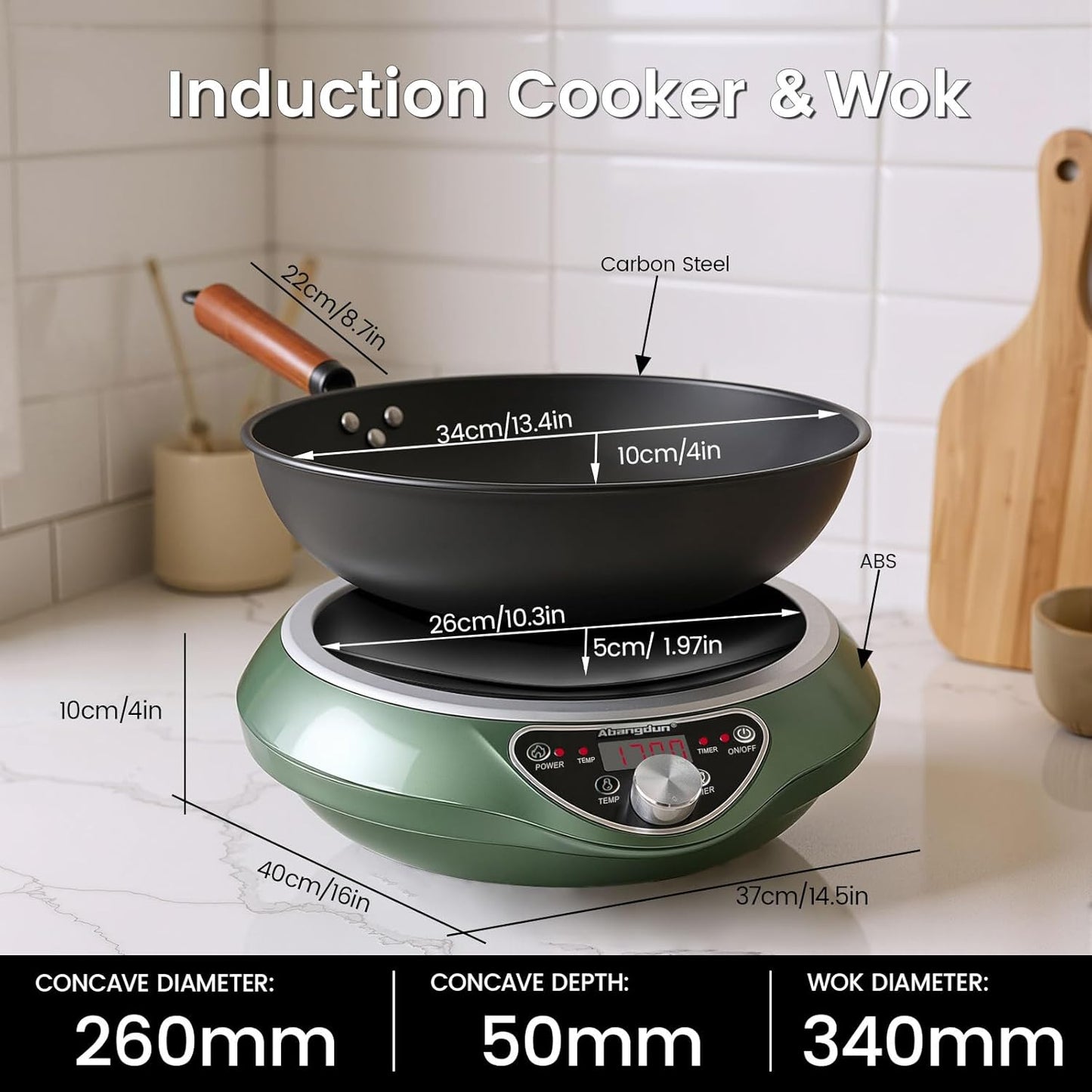 Induction Cooktop,1700W/85V~120V Induction Burner Portable Electric Wok,13-inch Carbon Steel Wok Included