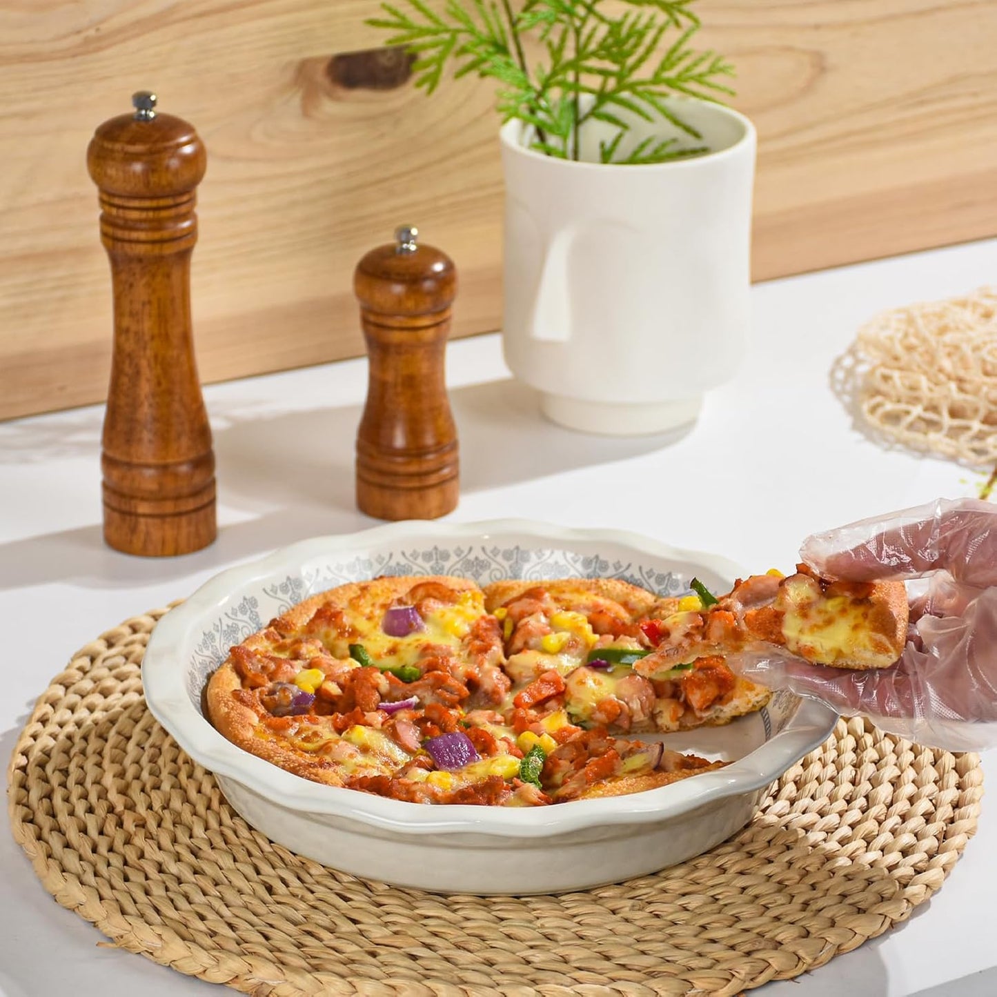 Ceramic Pie Pans for Baking, 9 Inch Porcelain Pie Pan Pie Dish, Round Pie Plate for Apple Pie, Quiche, Pot Pies, Tart（White）