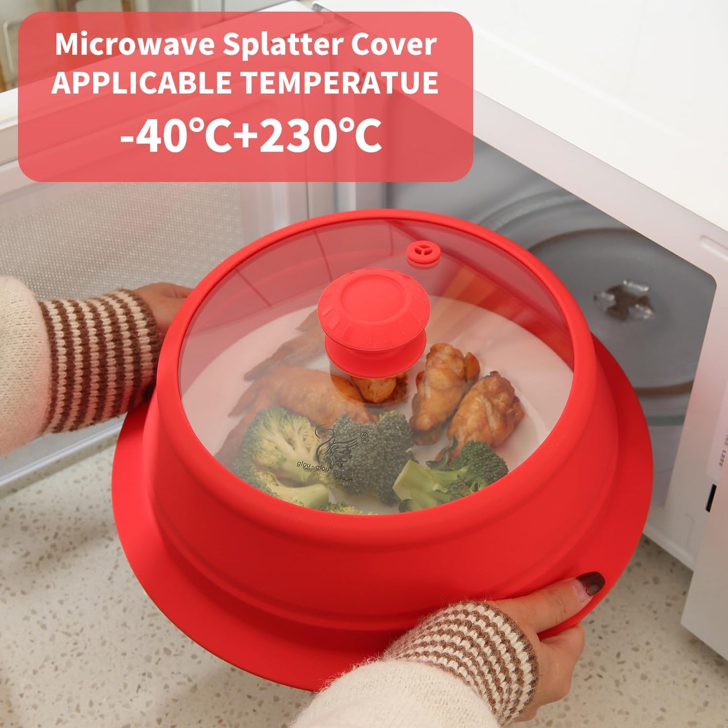 Microwave Splatter Silicone Cover Collapsible Steamer, Vented Multifunction Splash Lid with Glass Dish Bowl Plate for Food Cooking Bacon Maker, Dishwasher Safe BPA-Free 10.5 inch Cookware Set