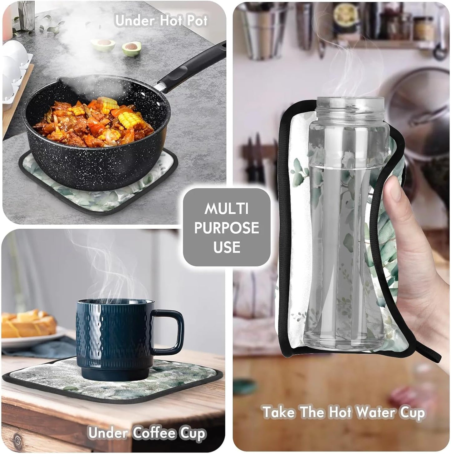 Sage Green Eucalyptus Oven Mitts and Pot Holders Sets, 2 Pcs Decorative Kitchen Oven Glove for Cooking