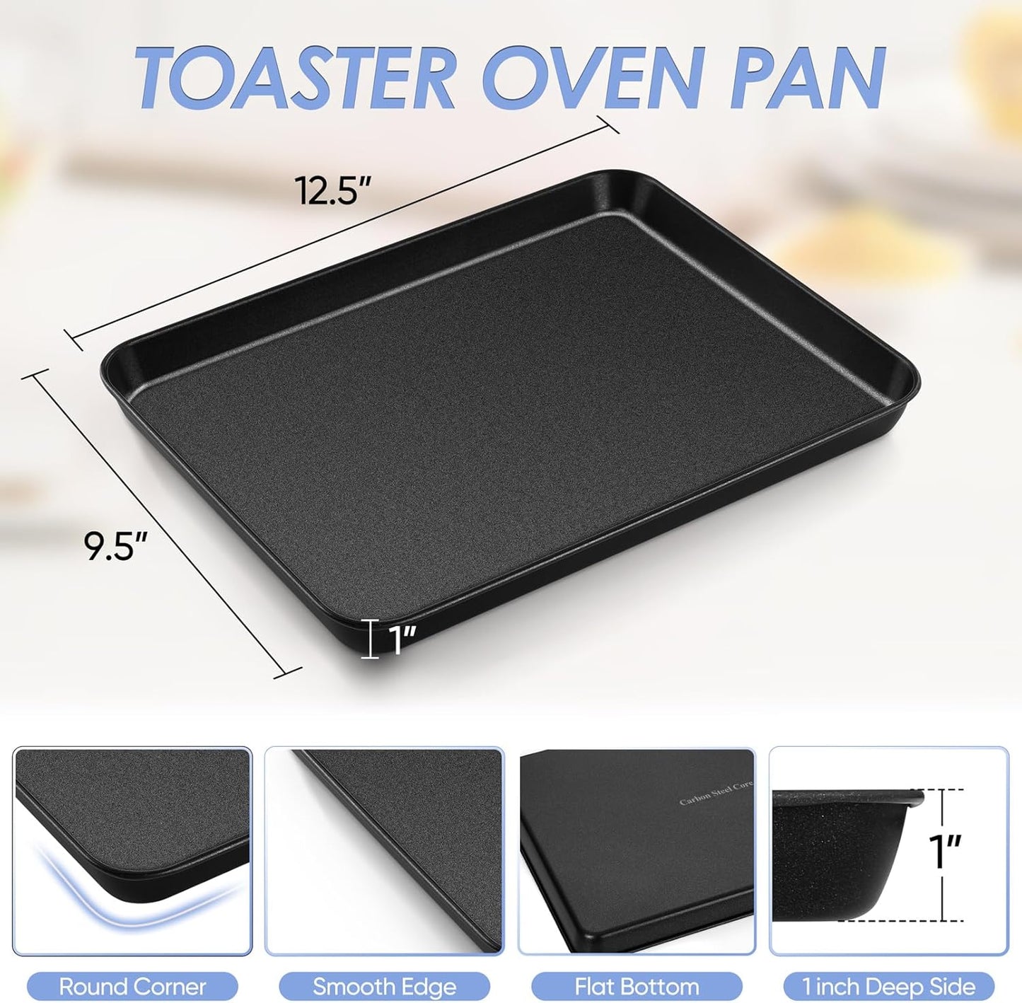 TeamFar Toaster Oven Pan with Rack, 12.5 x 9.7 x 1” Coated Carbon Steel Cookie Baking Pan Tray with Cooling Rack, for Baking/Roasting/Cooling, Healthy & Heavy-Duty, Non-Stick & Easy Clean